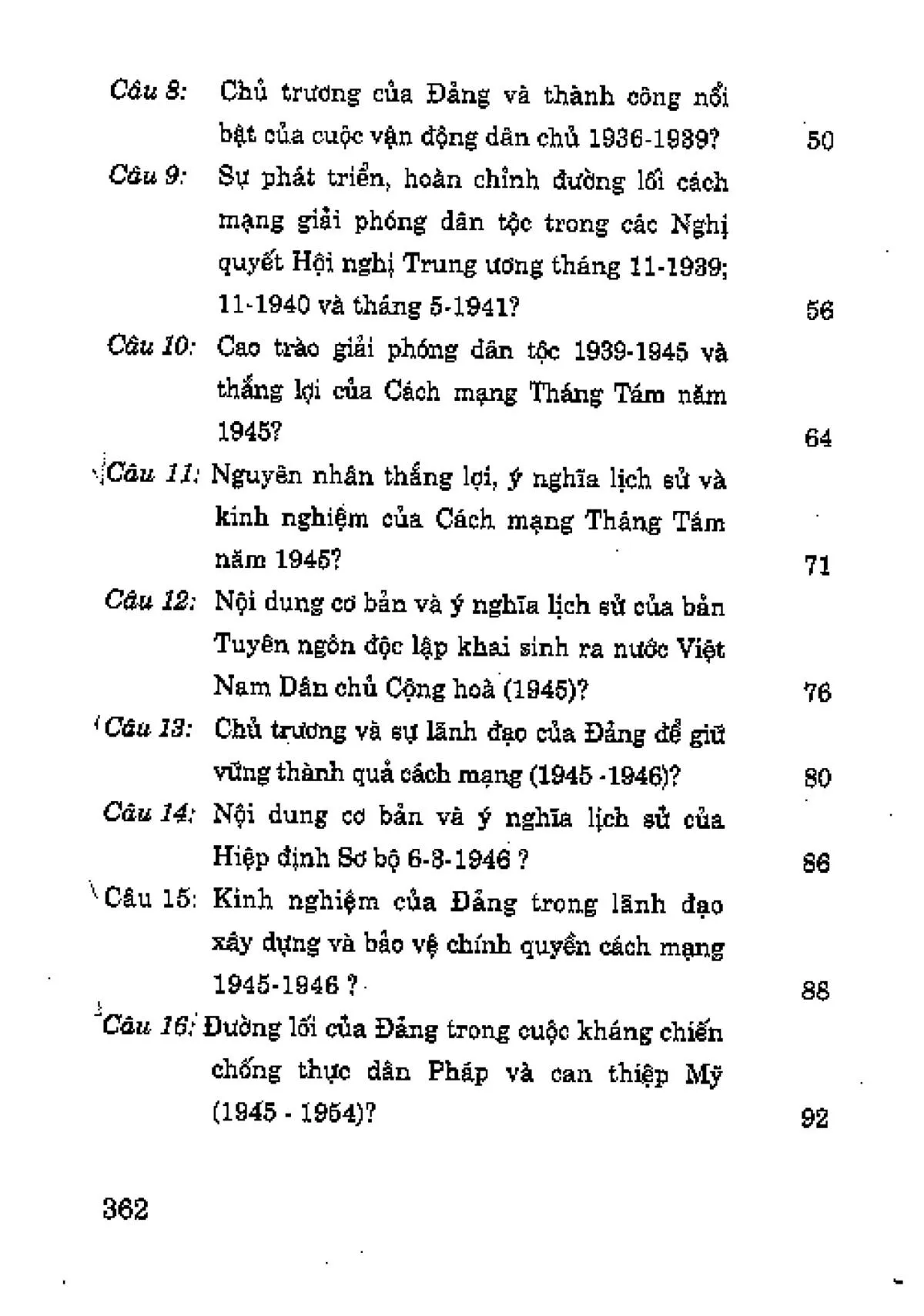 Mục lục chi tiết trang 1 sách Hướng dẫn ôn thi môn lịch sử Đảng Cộng sản Việt Nam