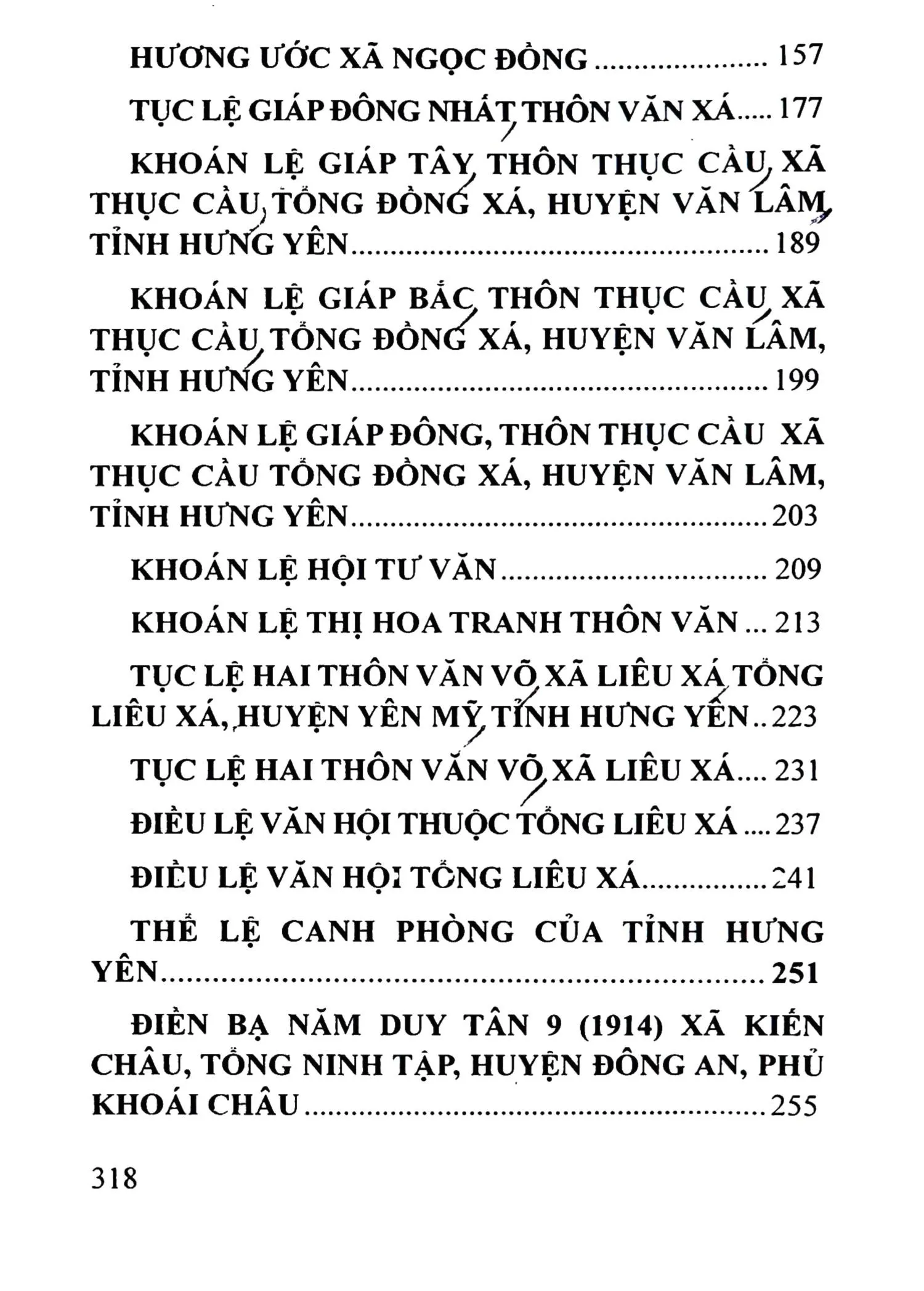 Mục lục chi tiết trang 1 sách Hương ước cổ Hưng Yên