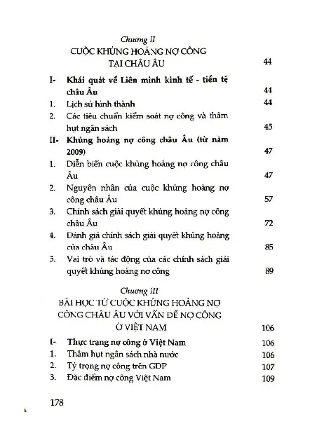 Mục lục chi tiết trang 1 sách Khủng hoảng nợ công Châu Âu và bài học kinh nghiệm đối với Việt Nam