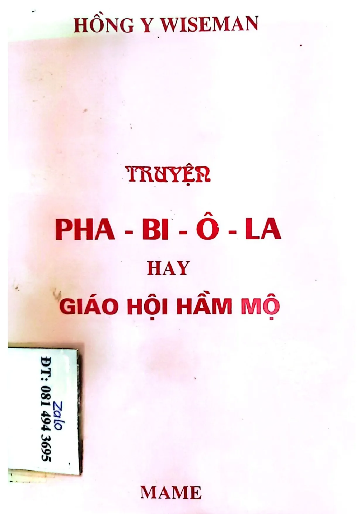 Ảnh bìa của Truyện Pha - Bi - Ô - La hay Giáo hội hầm mộ