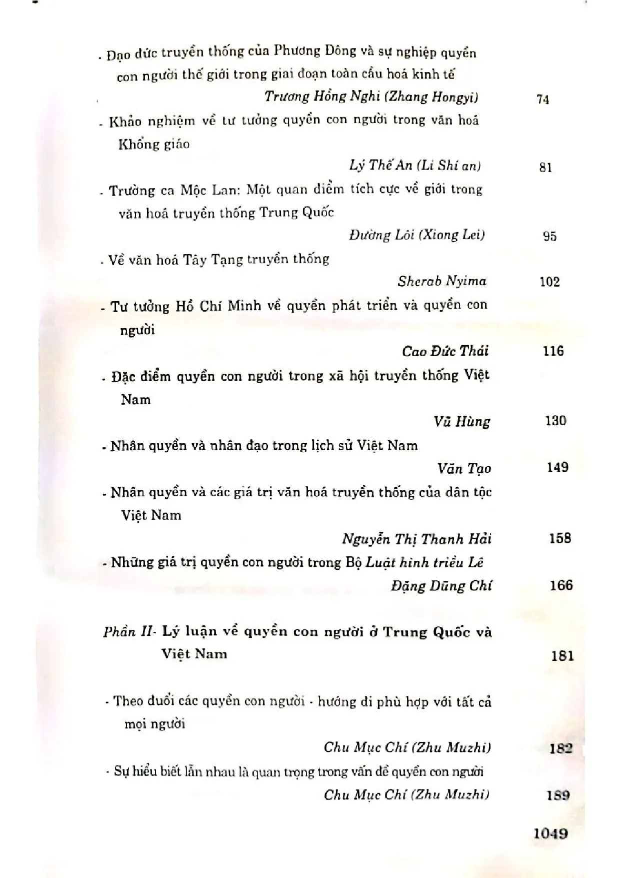 Mục lục chi tiết trang 1 sách Quyền con người ở Trung Quốc và Việt Nam truyền thống, lý luận và thực tiễn