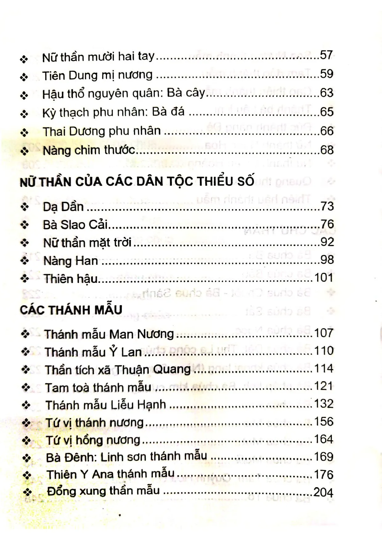 Mục lục chi tiết trang 1 sách Nữ thần và thánh mẫu Việt Nam