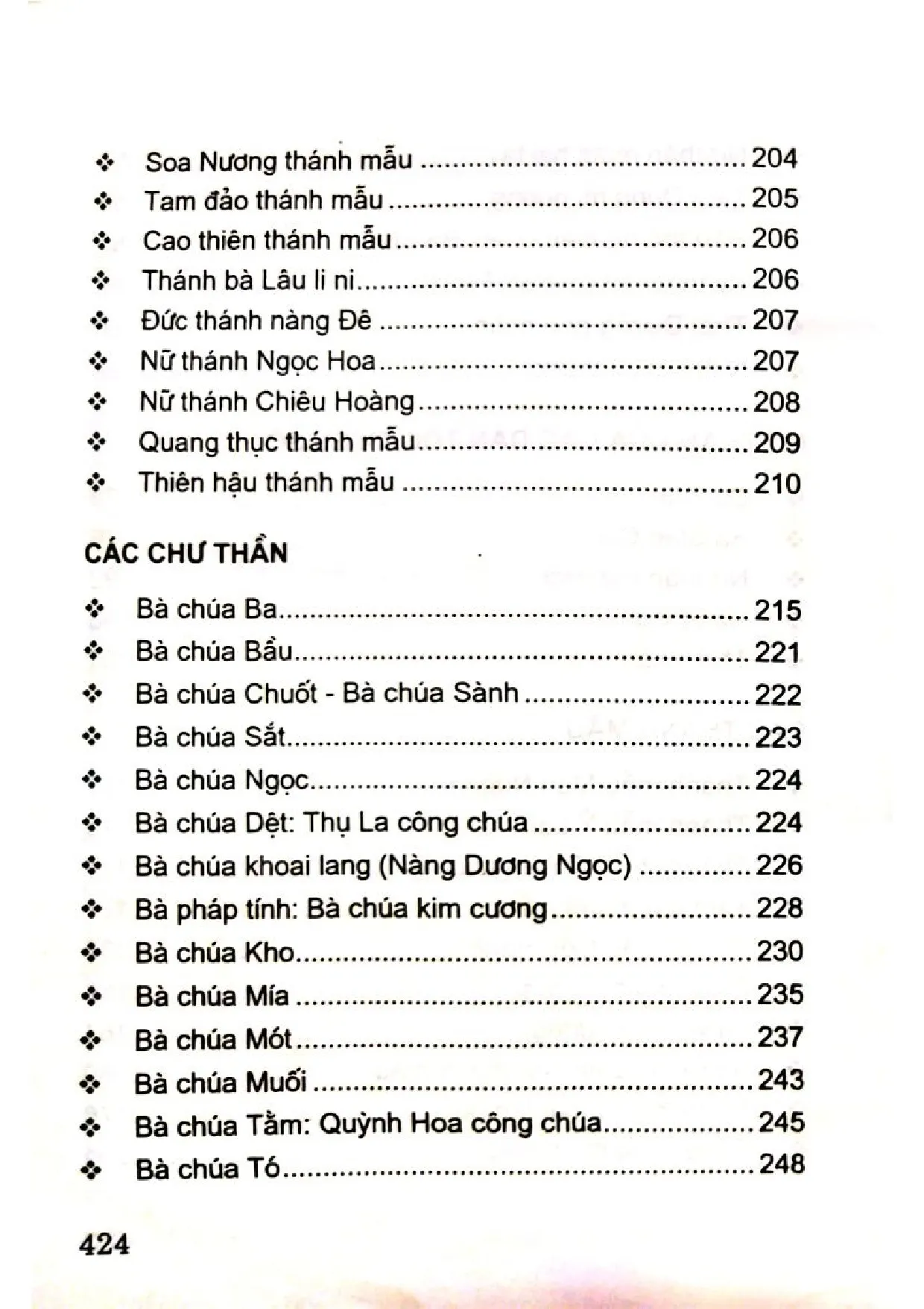 Mục lục chi tiết trang 2 sách Nữ thần và thánh mẫu Việt Nam