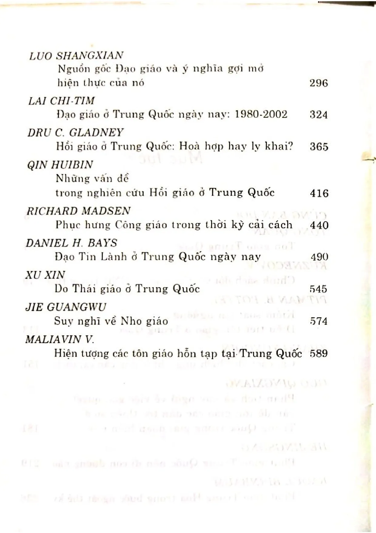 Mục lục chi tiết trang 1 sách Tôn giáo và đời sống hiện đại tập 5