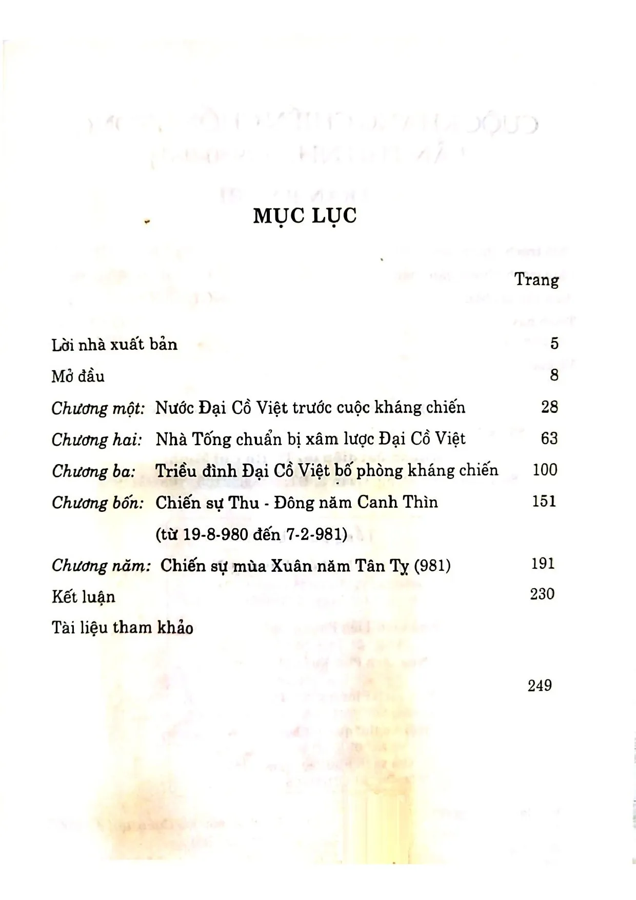 Mục lục chi tiết trang 1 sách Cuộc kháng chiến chống Tống lần thứ nhất