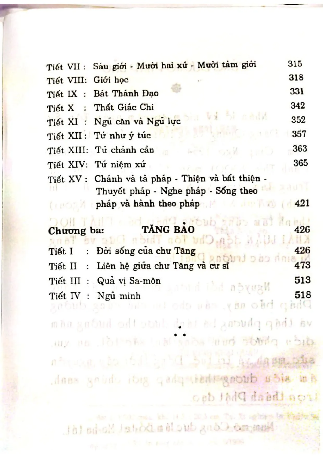 Mục lục chi tiết trang 1 sách Phật học khái luận
