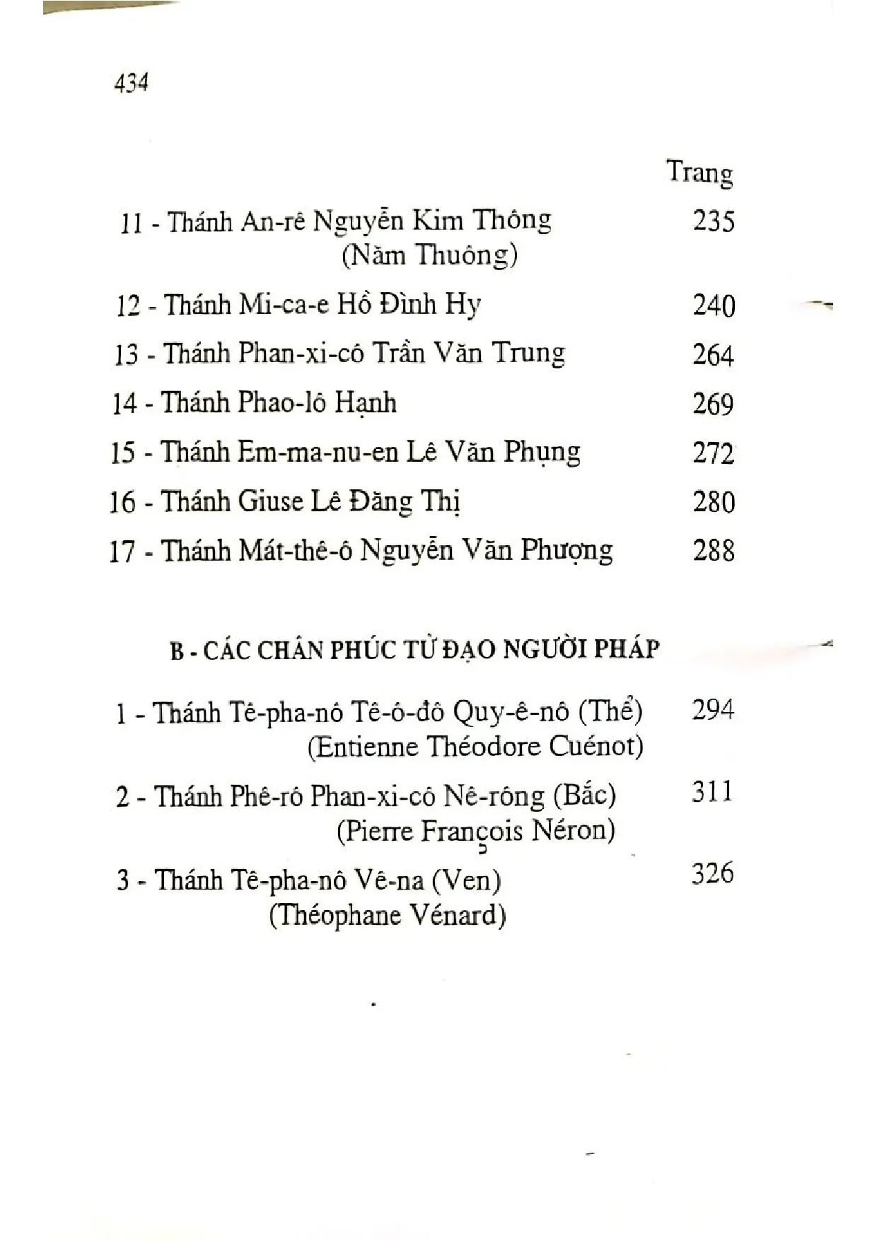 Mục lục chi tiết trang 2 sách Sách truyện các thánh tử đạo Việt Nam, tập 2
