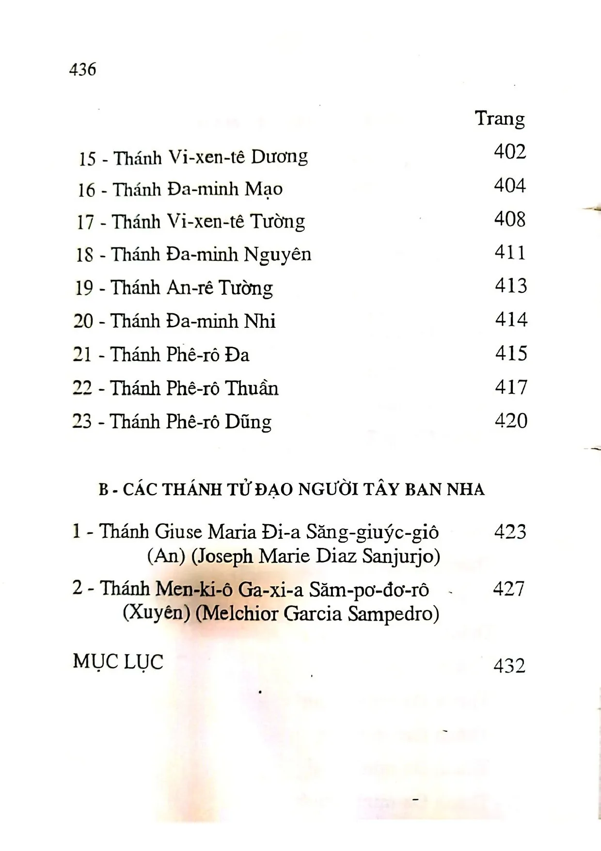 Nội dung trang phụ bản giới thiệu sách Sách truyện các thánh tử đạo Việt Nam, tập 2