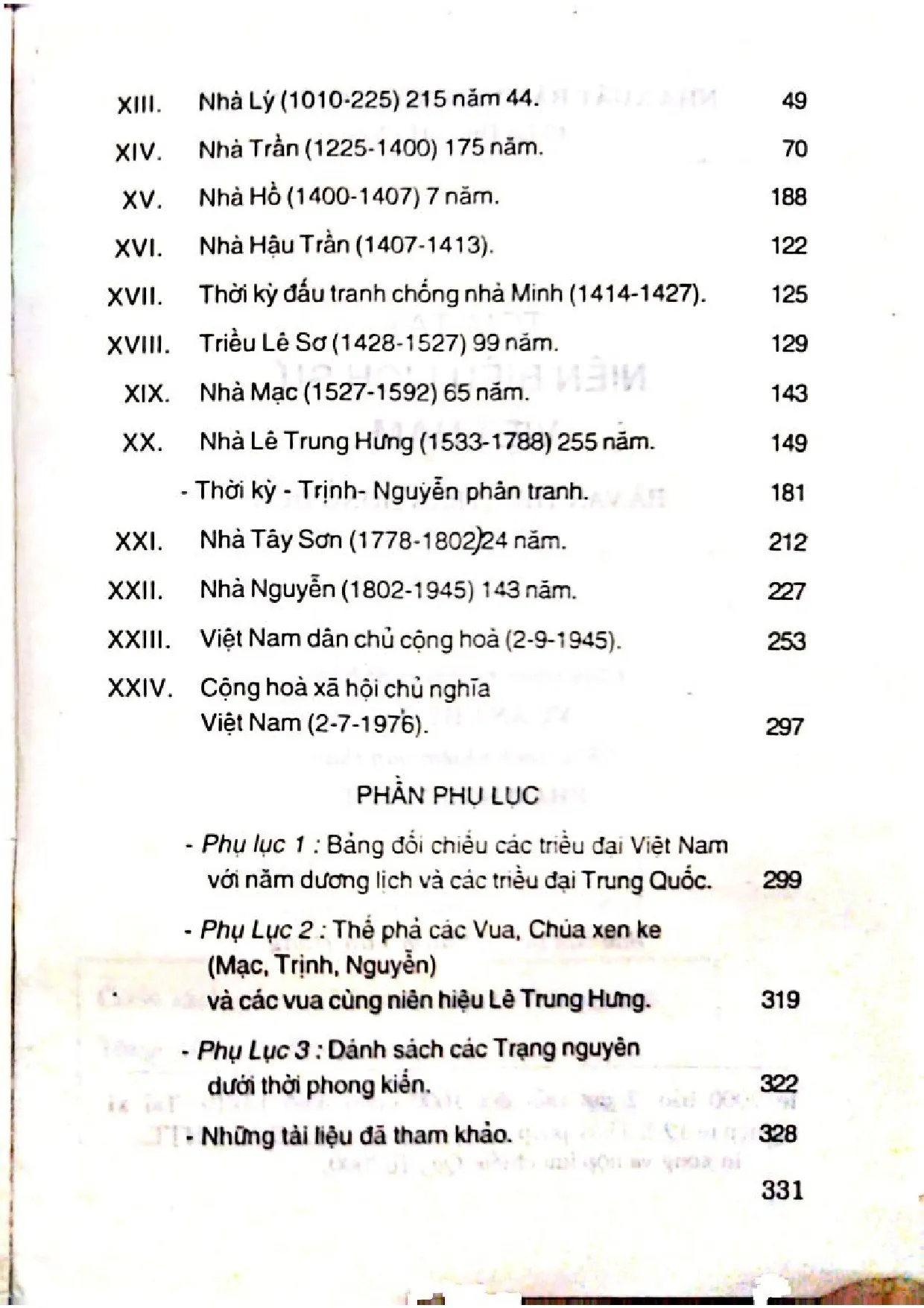 Mục lục chi tiết trang 1 sách Tóm tắt niên biểu lịch sử Việt Nam