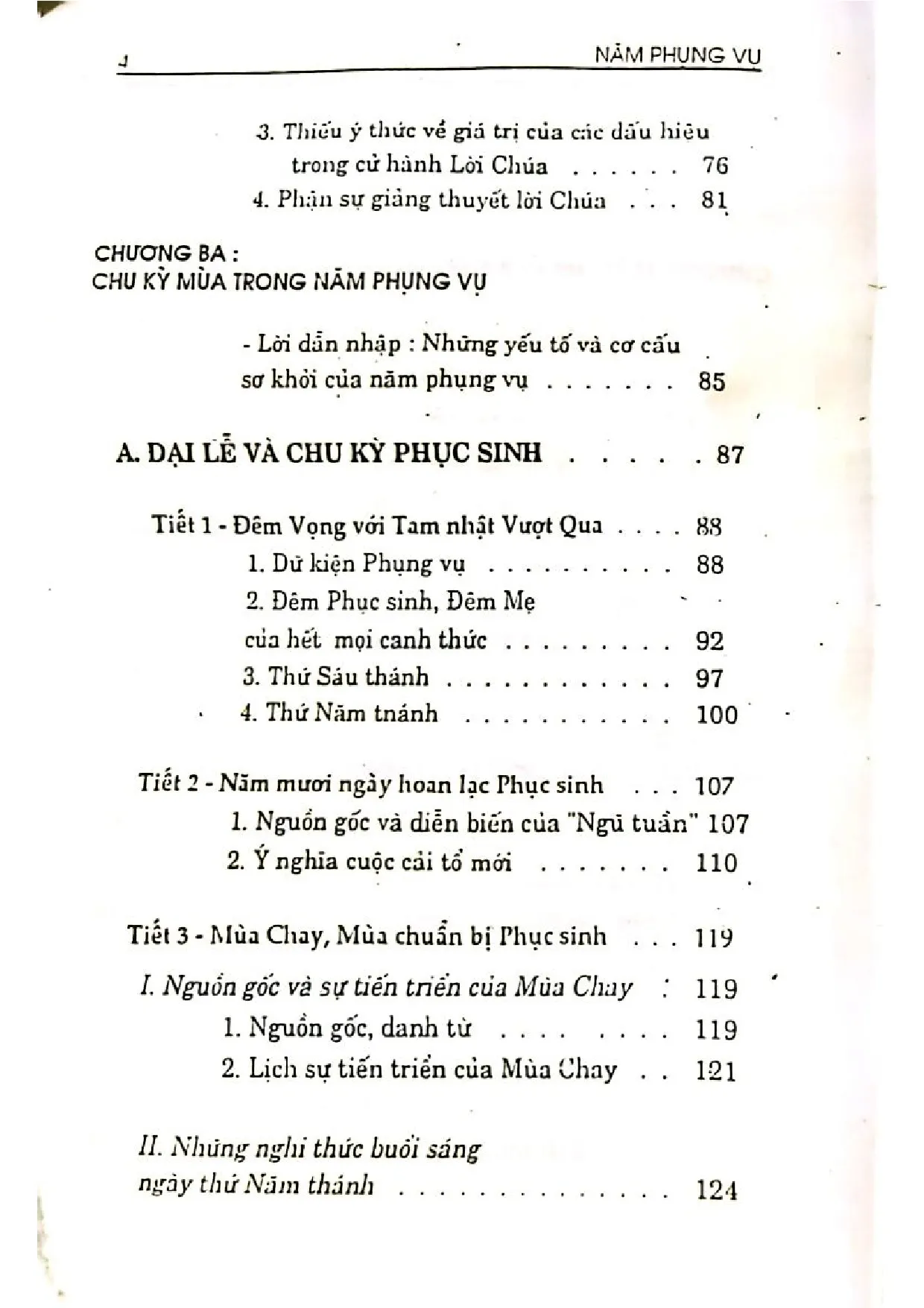 Mục lục chi tiết trang 1 sách Năm phụng vụ