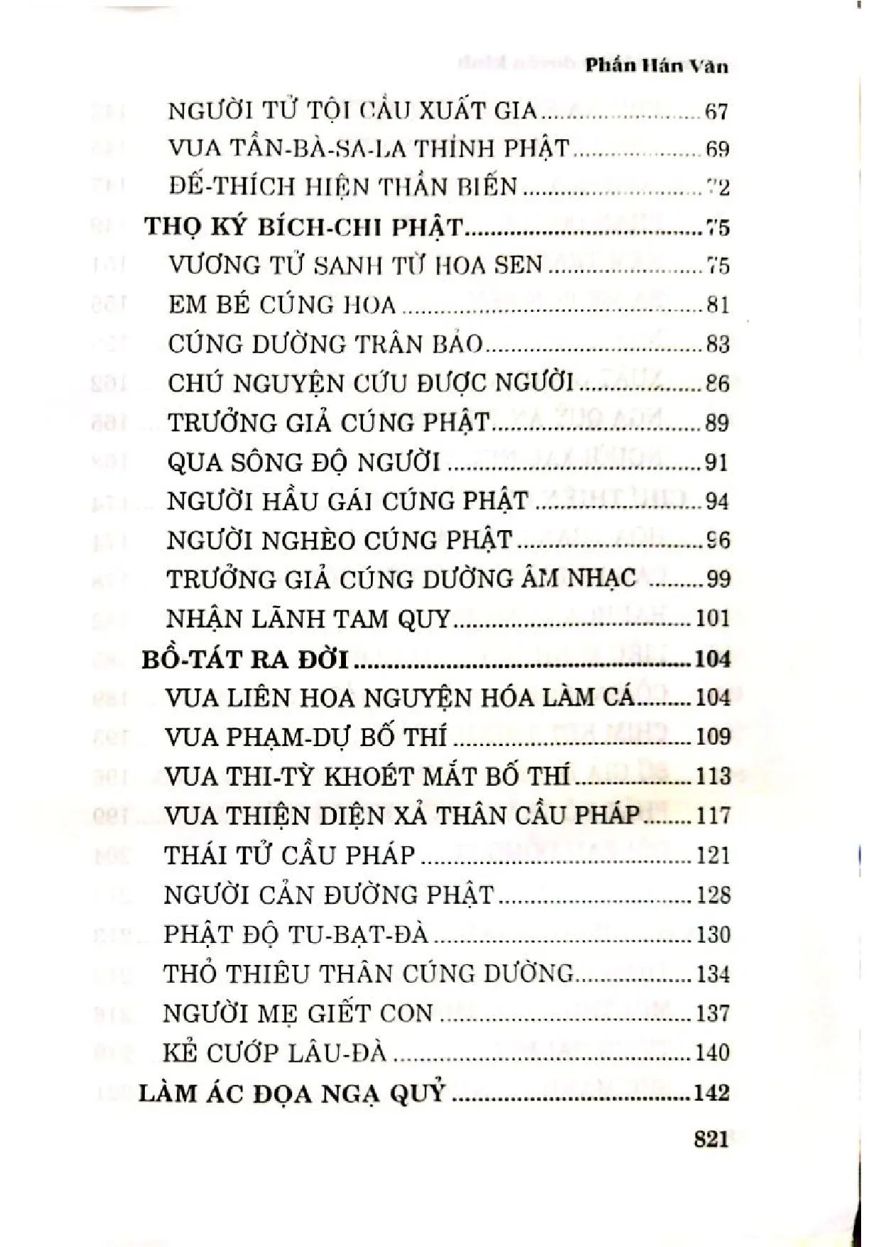 Mục lục chi tiết trang 1 sách 100 bài kinh phật, một trăm truyện tích nhân duyên phật giáo