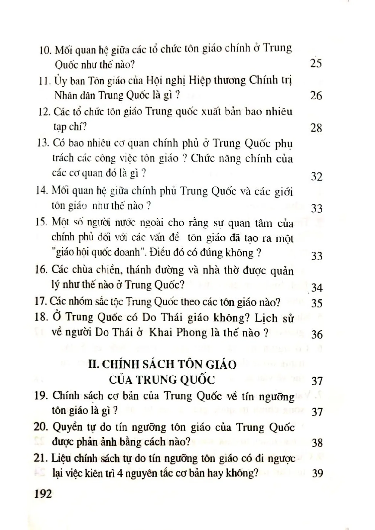 Mục lục chi tiết trang 1 sách Tôn giáo ở Trung Quốc 100 câu hỏi và trả lời