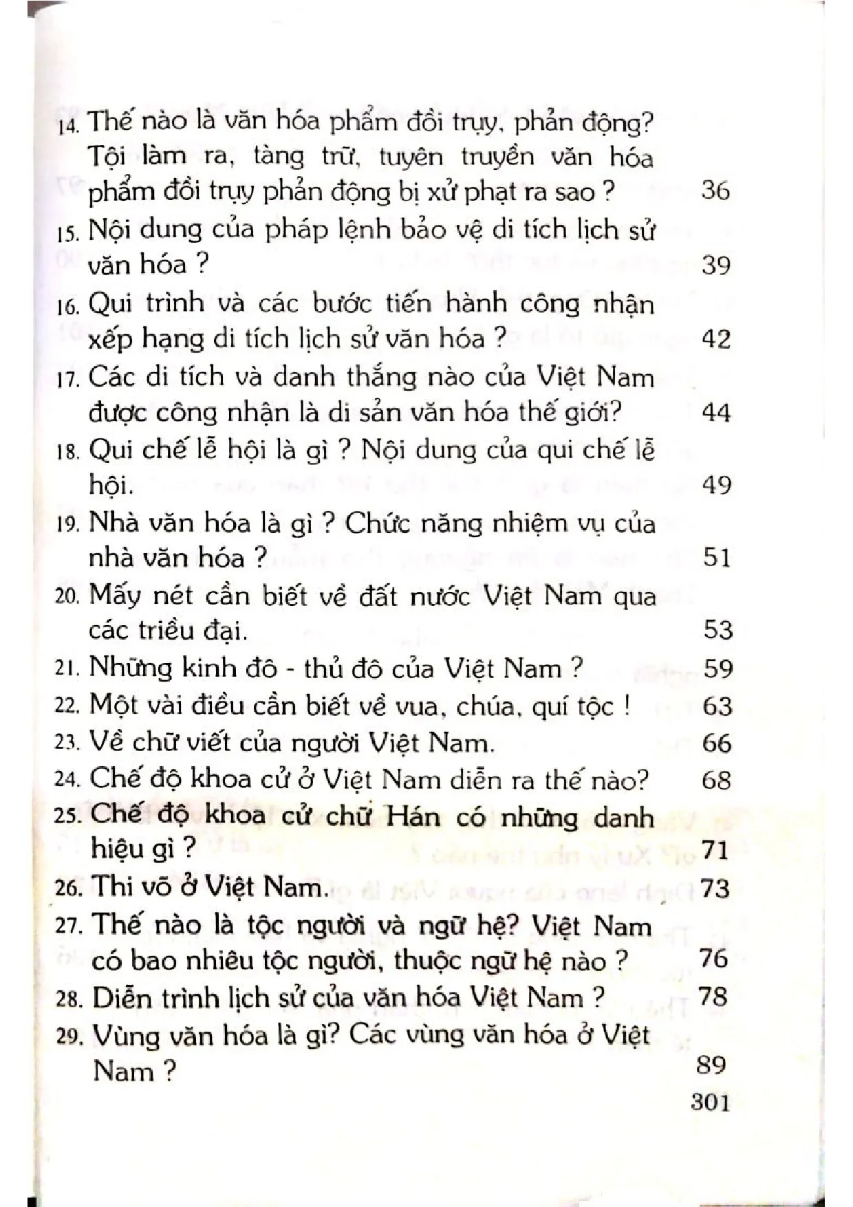 Mục lục chi tiết trang 1 sách Hỏi và đáp về văn hóa Việt Nam