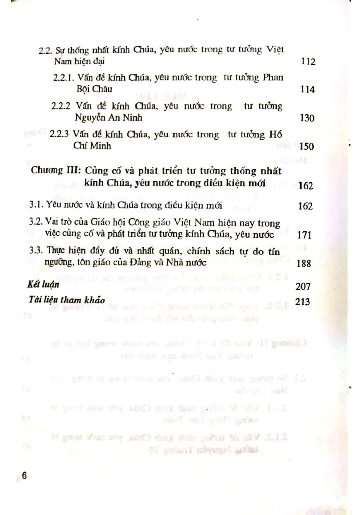 Mục lục chi tiết trang 1 sách Sự thống nhất giữa chúa và yêu nước trong lịch sử tư tưởng Việt Nam thời cận, hiện đại