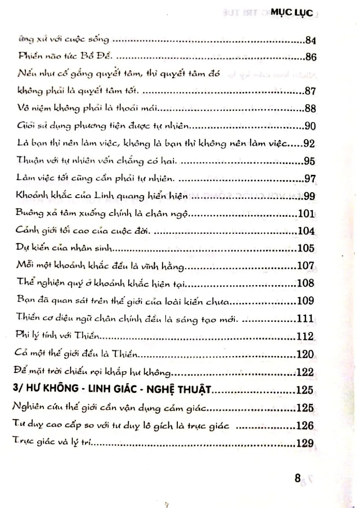 Mục lục chi tiết trang 2 sách Linh quang trí tuệ