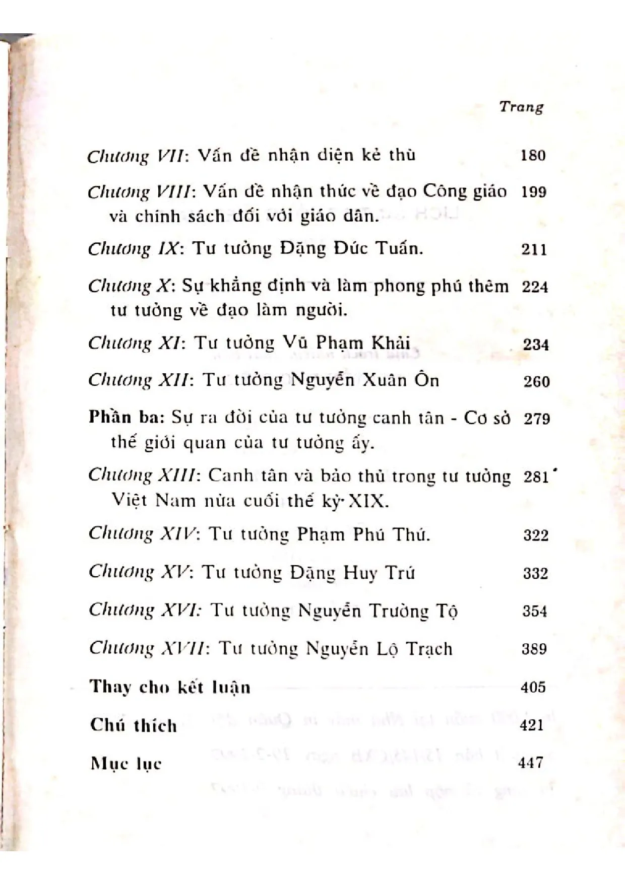 Mục lục chi tiết trang 1 sách Lịch sử tư tưởng Việt Nam tập 2