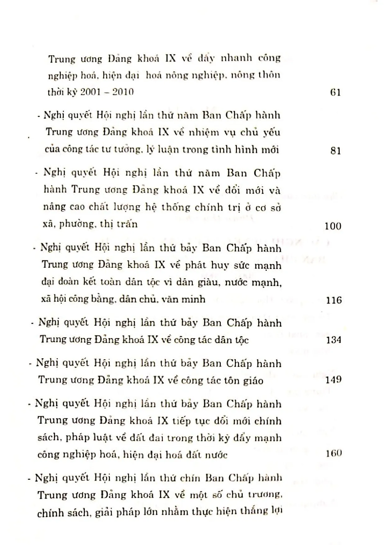 Mục lục chi tiết trang 3 sách Các nghị quyết của Trung ương đảng 2001 - 2004