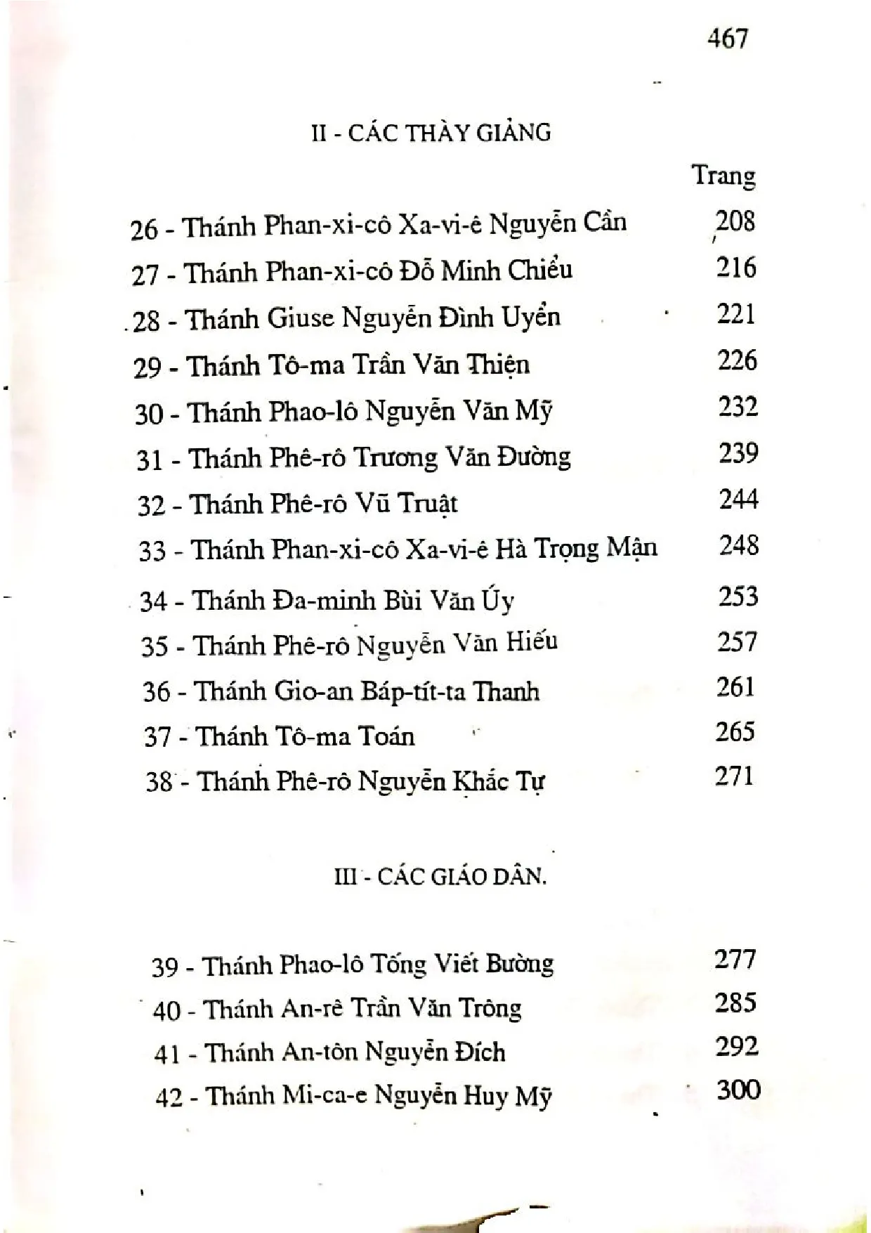Mục lục chi tiết trang 2 sách Sách truyện các thánh tử đạo Việt Nam tập 1