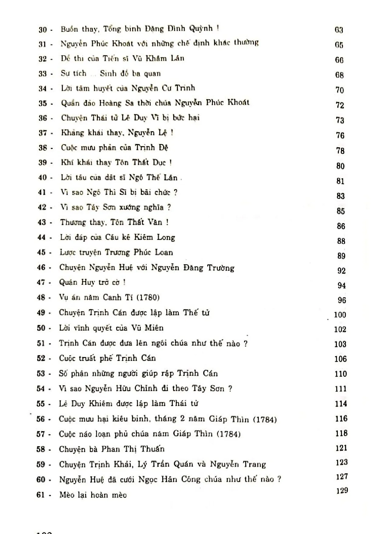 Mục lục chi tiết trang 1 sách Việt sử giai thoại, 69 giai thoại thế kỷ XVIII