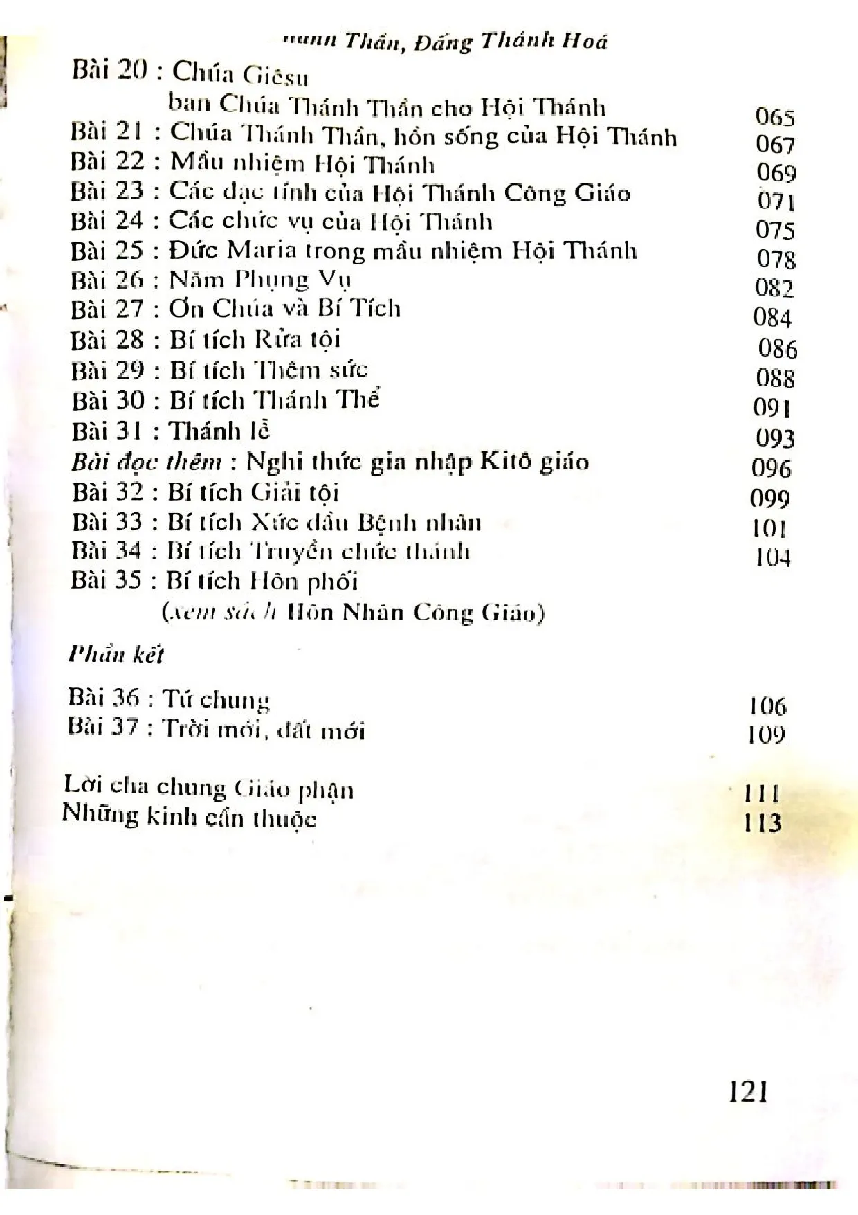 Mục lục chi tiết trang 1 sách Giáo lý dự tòng