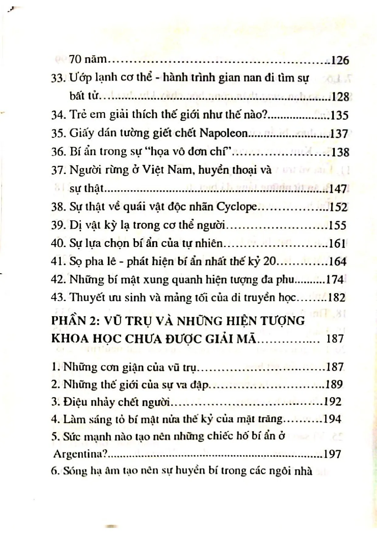 Mục lục chi tiết trang 2 sách Bí ẩn của nhân loại