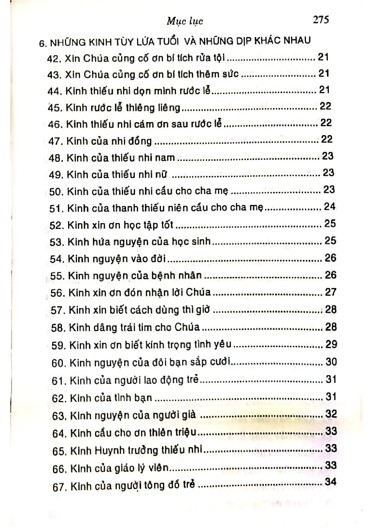 Mục lục chi tiết trang 2 sách Kinh nguyện gia đình