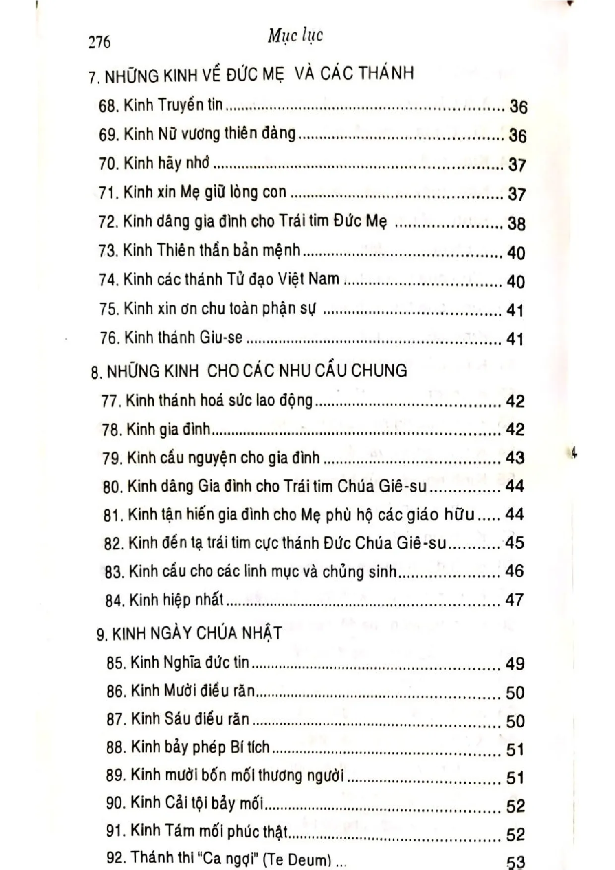 Mục lục chi tiết trang 3 sách Kinh nguyện gia đình