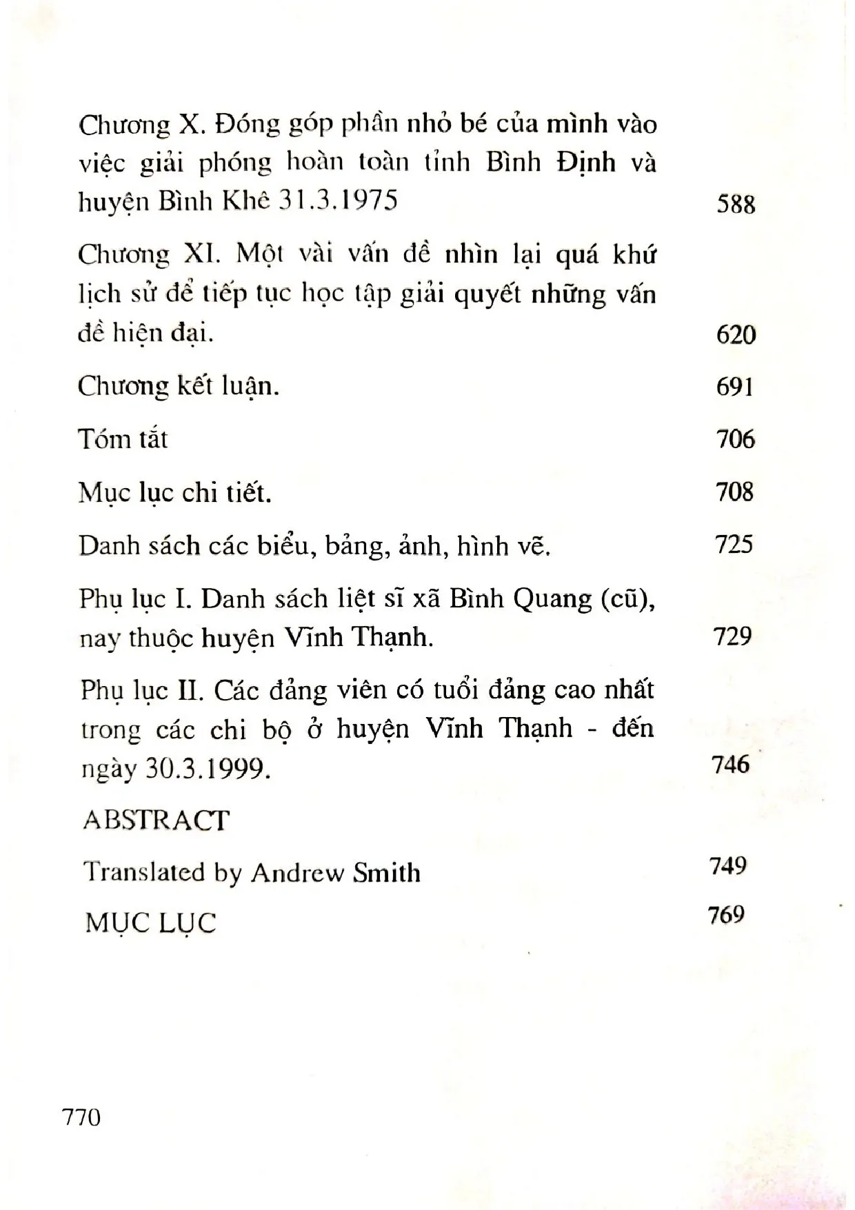 Mục lục chi tiết trang 1 sách Làng cây dừa dân tộc lịch sử học xã Bình Quang