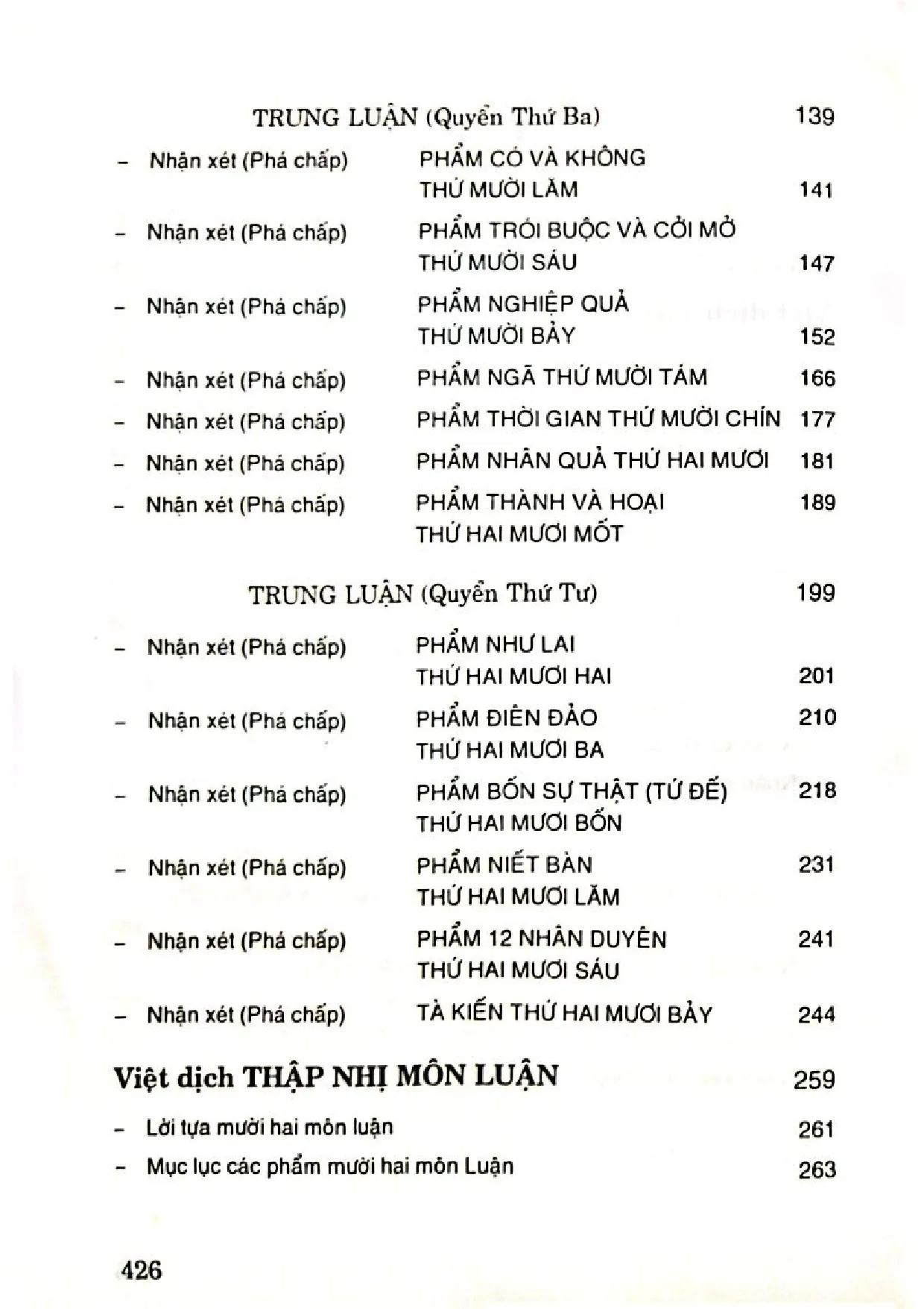 Mục lục chi tiết trang 1 sách Tam luận toàn tập