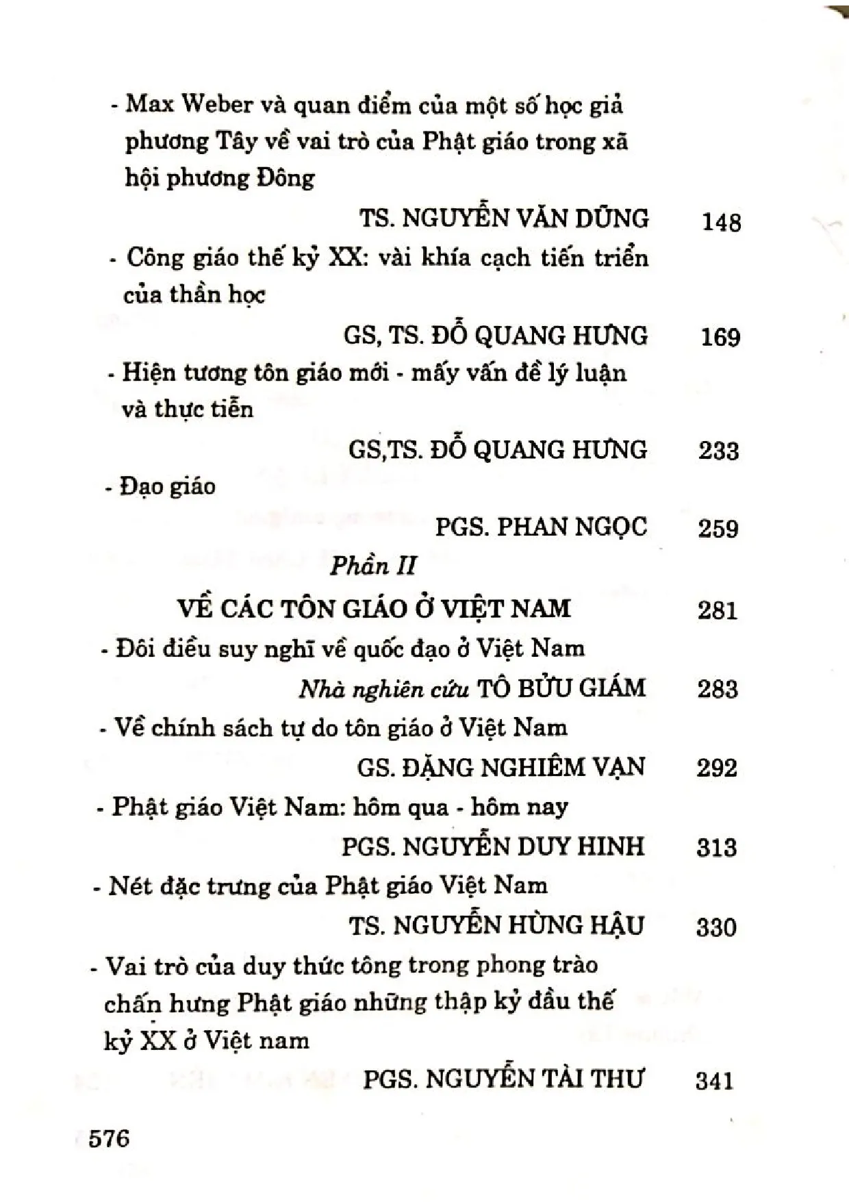 Mục lục chi tiết trang 1 sách Về tôn giáo và tôn giáo ở Việt Nam