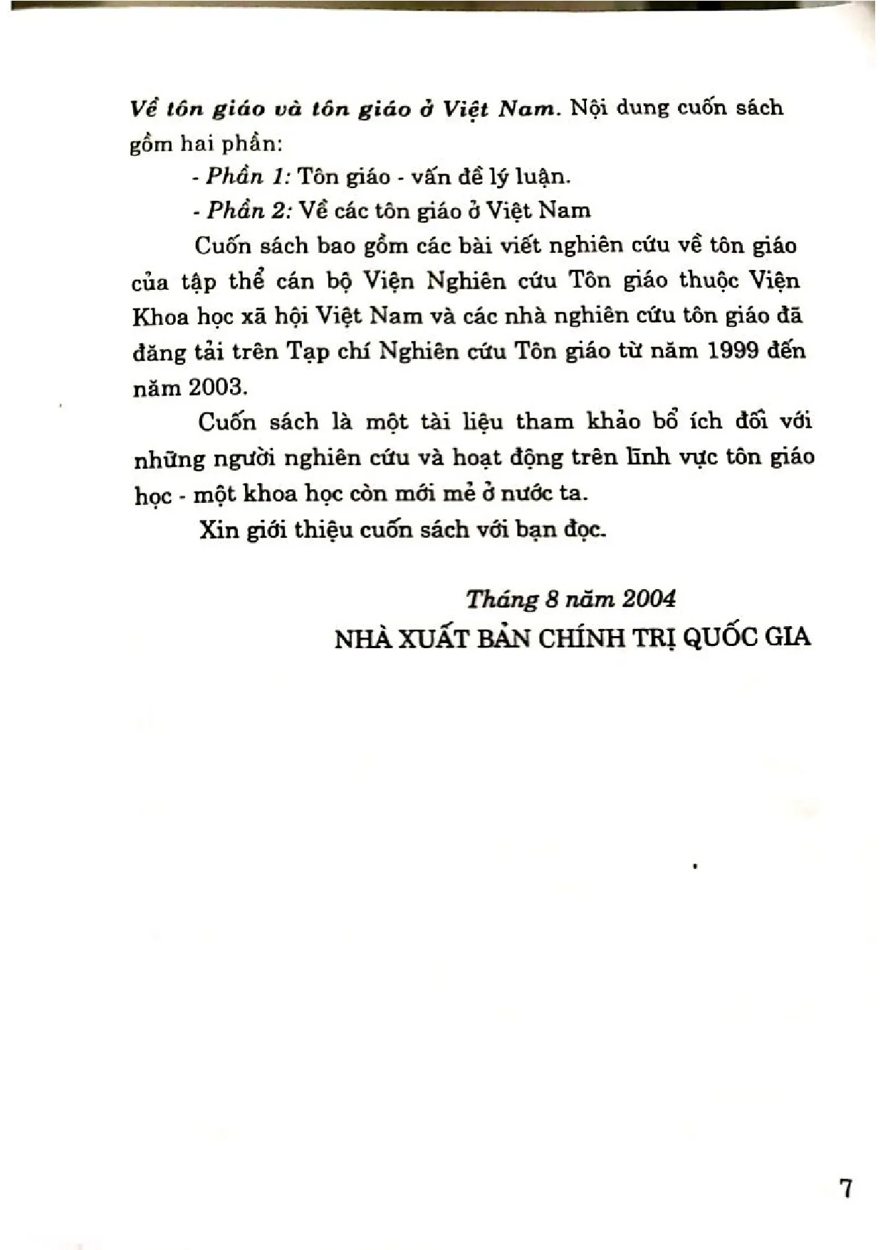 Nội dung mục lục và hình ảnh sách Về tôn giáo và tôn giáo ở Việt Nam - Trang 5