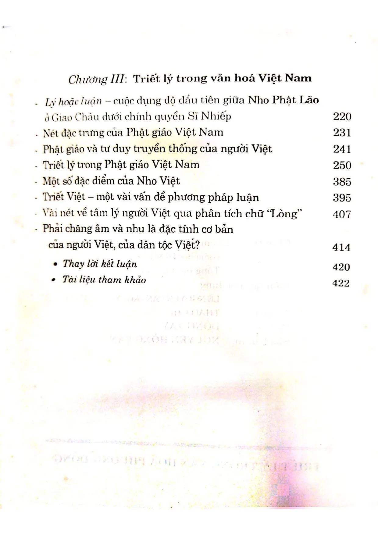 Mục lục chi tiết trang 1 sách Triết lý trong văn hóa phương đông