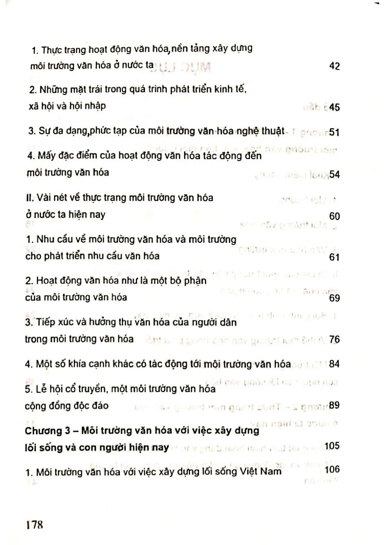 Mục lục chi tiết trang 1 sách Môi trường văn hóa trong việc xây dựng lối sống Việt Nam