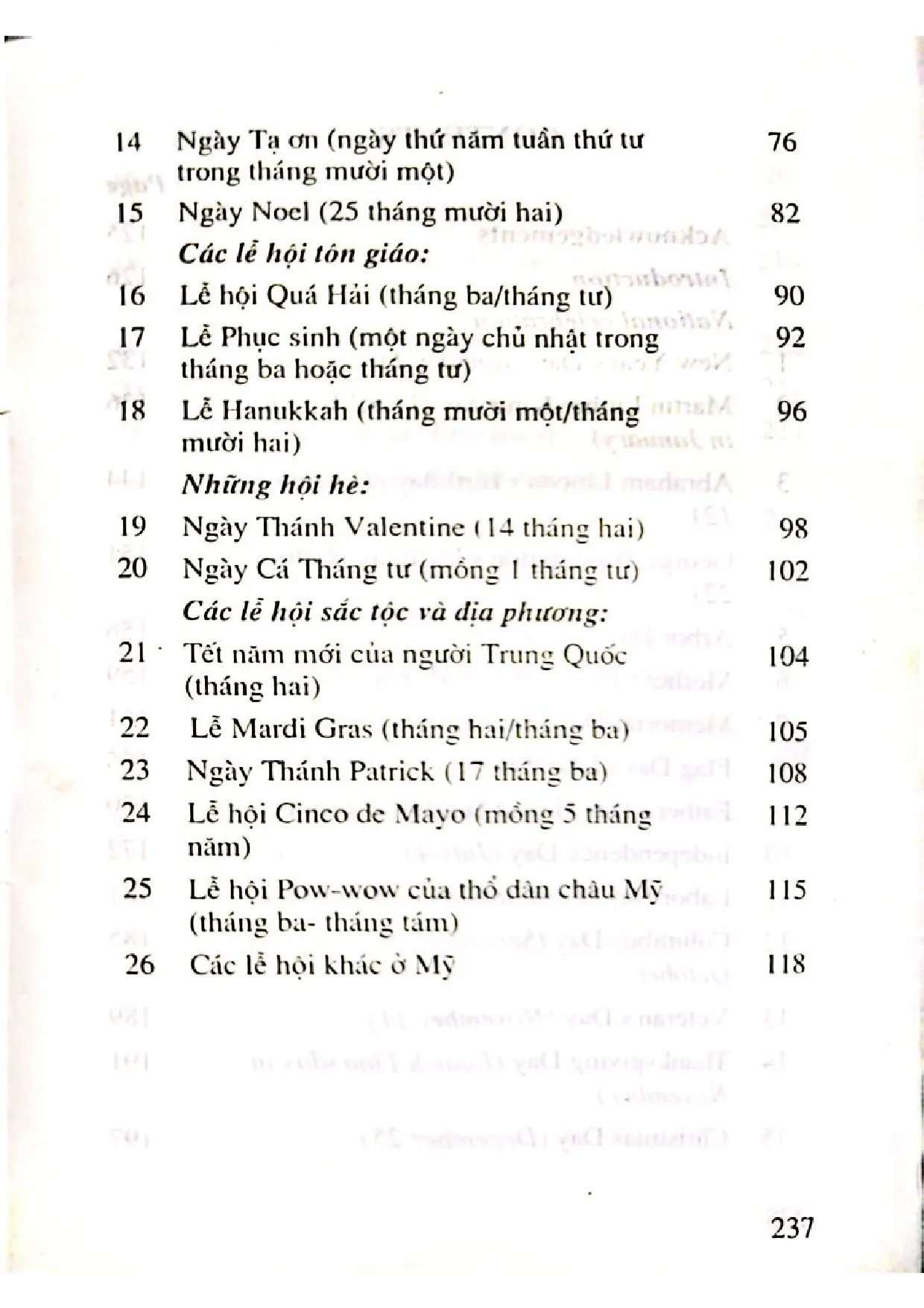 Mục lục chi tiết trang 1 sách Lễ hội ở Mỹ song ngữ anh việt