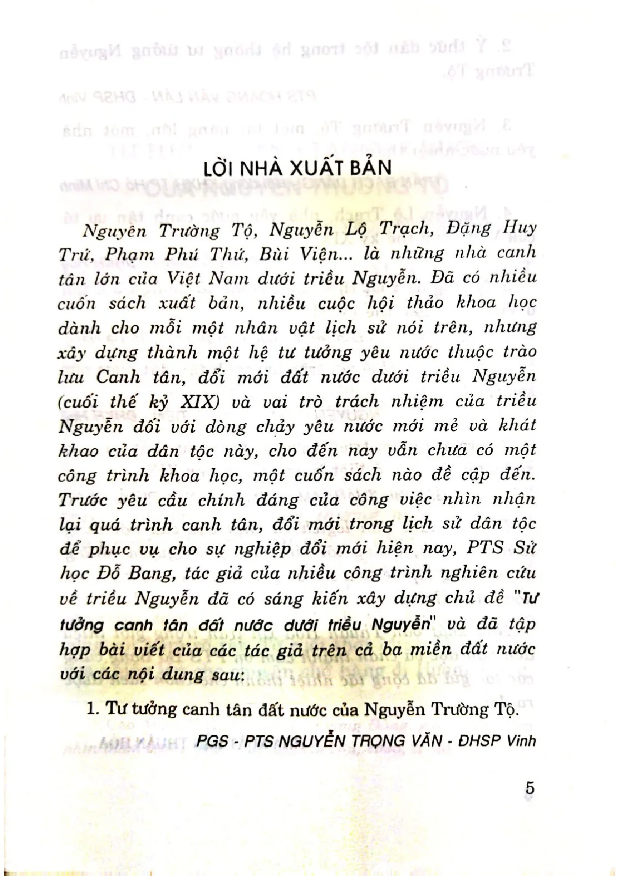 Mục lục chi tiết trang 1 sách Tư tưởng canh tân đất nước dưới triều Nguyễn
