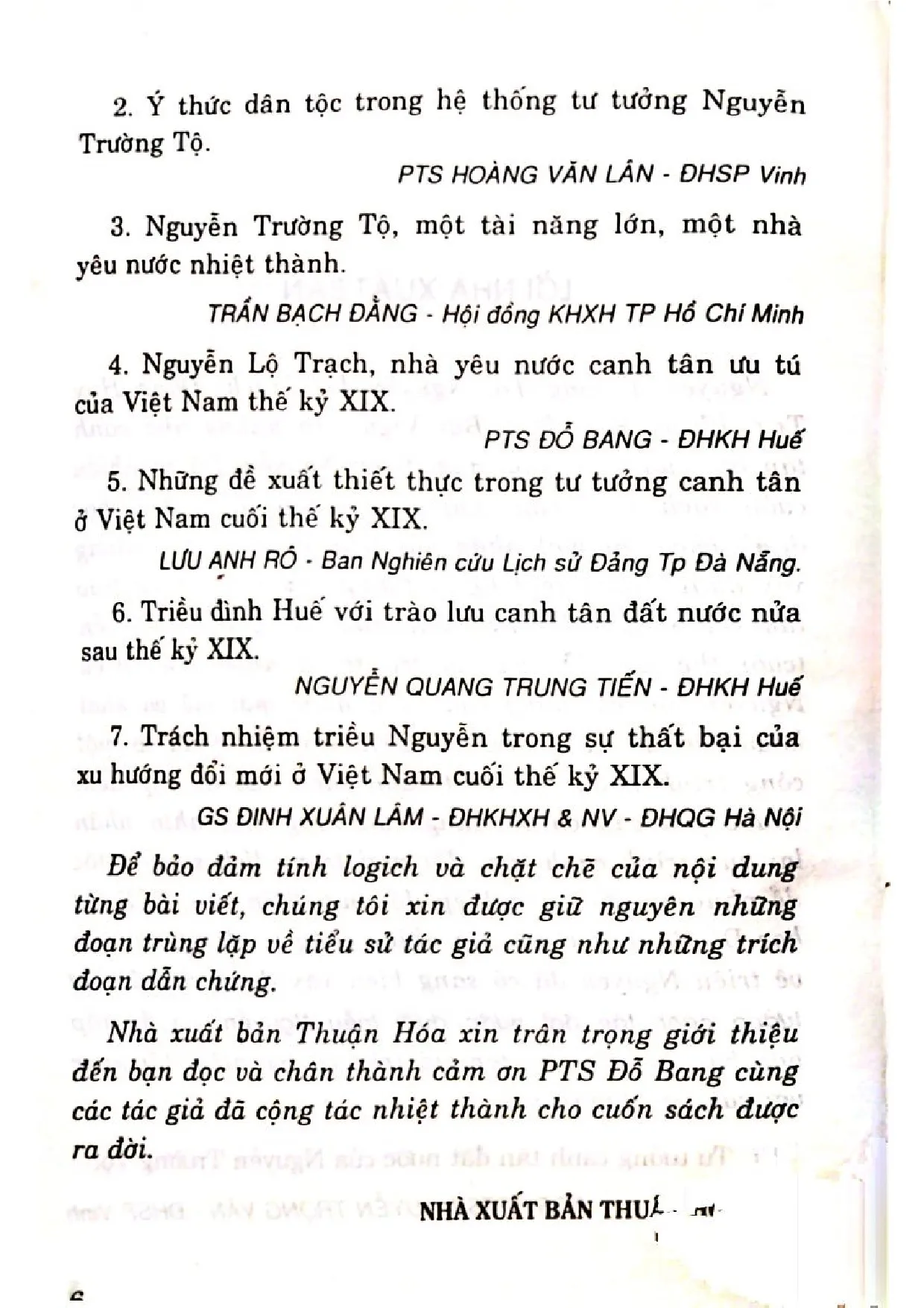 Mục lục chi tiết trang 2 sách Tư tưởng canh tân đất nước dưới triều Nguyễn