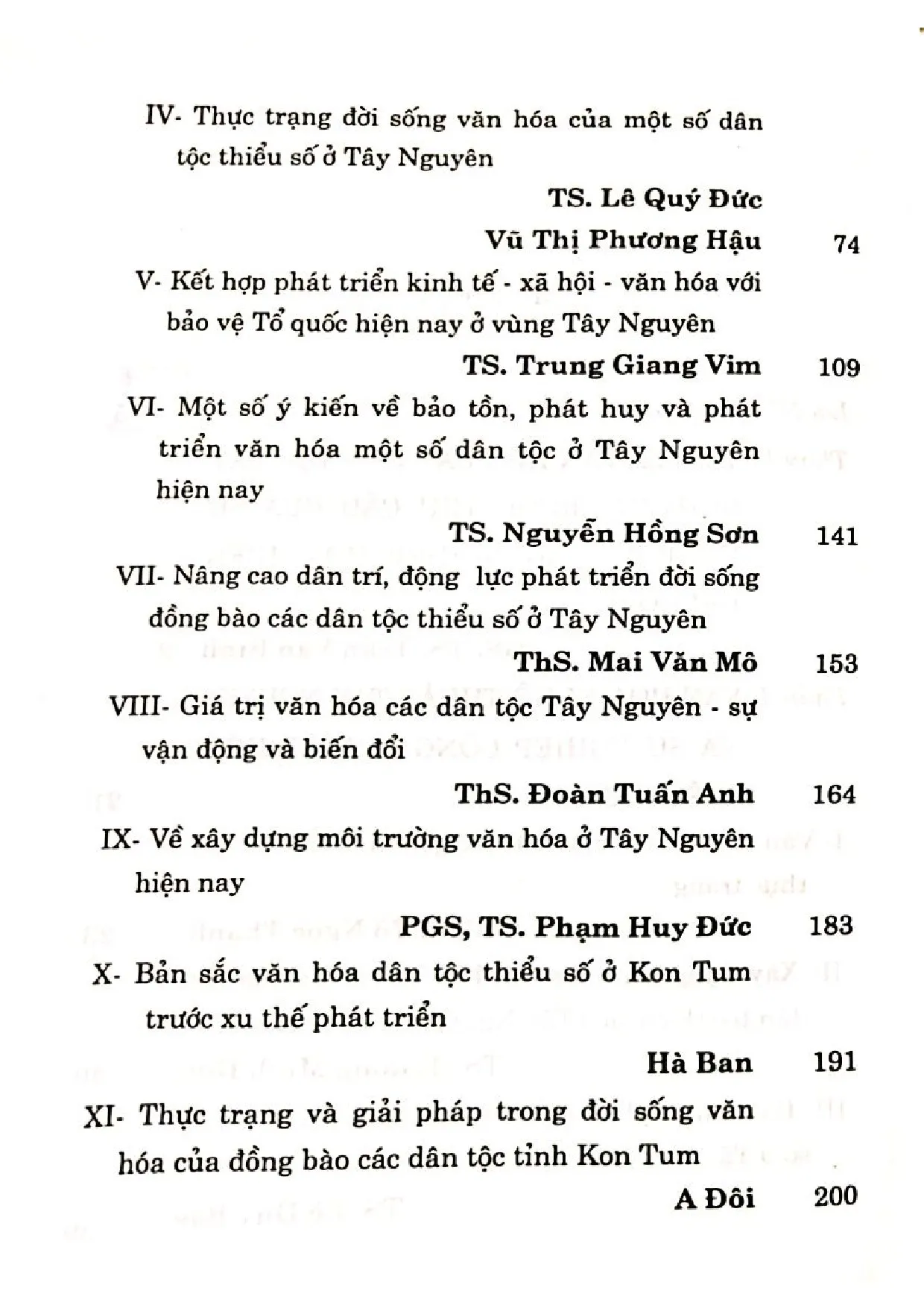 Mục lục chi tiết trang 1 sách Văn hóa các dân tộc Tây nguyên thực trạng và các vấn đề đặt ra