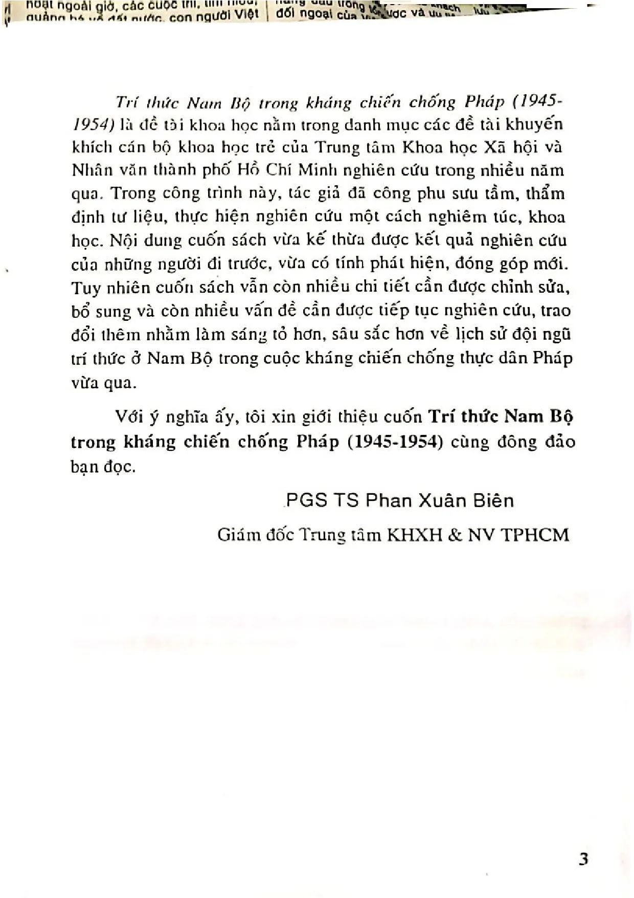 Nội dung trang phụ bản giới thiệu sách Trí thức Nam bộ trong kháng chiến chống pháp 1945 - 1954