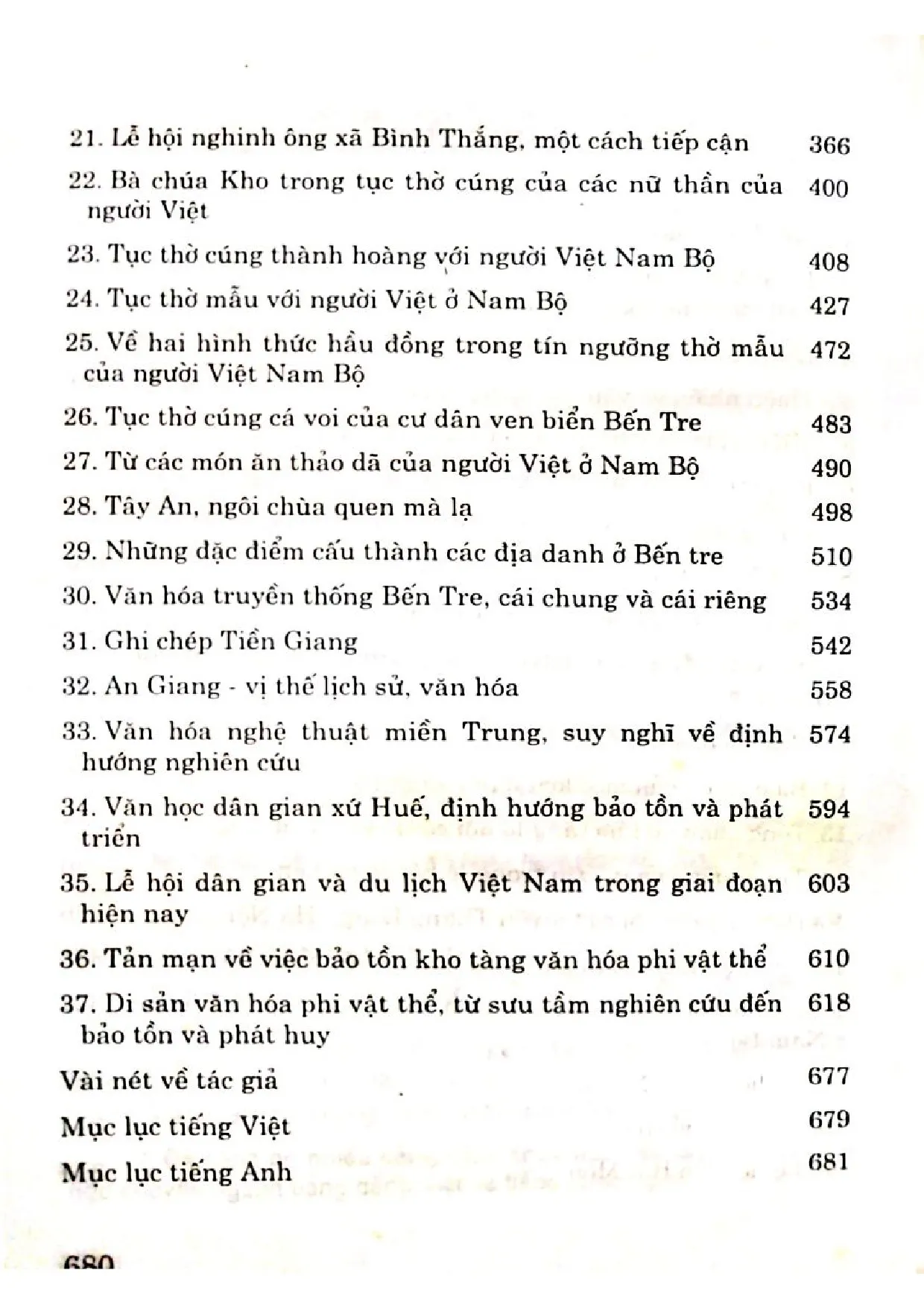 Mục lục chi tiết trang 1 sách Văn hóa dân gian Việt Nam những phác thảo