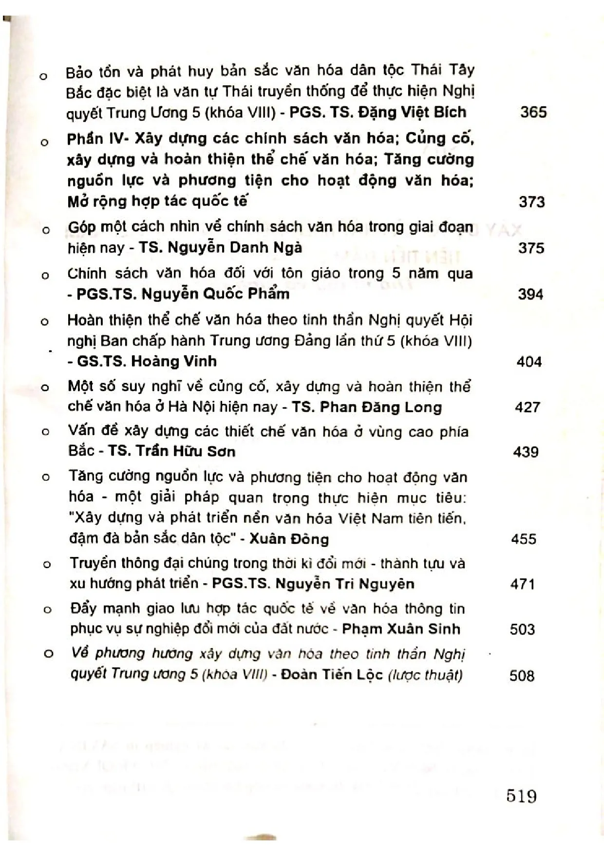 Mục lục chi tiết trang 3 sách Xây dựng và phát triển nền văn hóa tiên tiến đậm đà bản sắc dân tộc. Thành tựu và kinh nghiệm