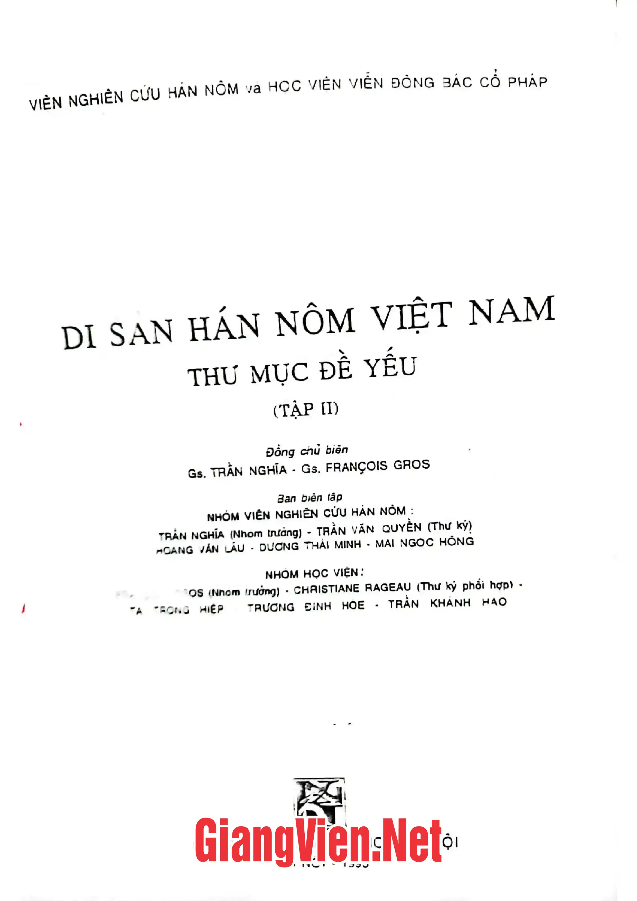 Trang bìa chính thức sách Di sản Hán Nôm Việt Nam thư mục đề yếu tập II