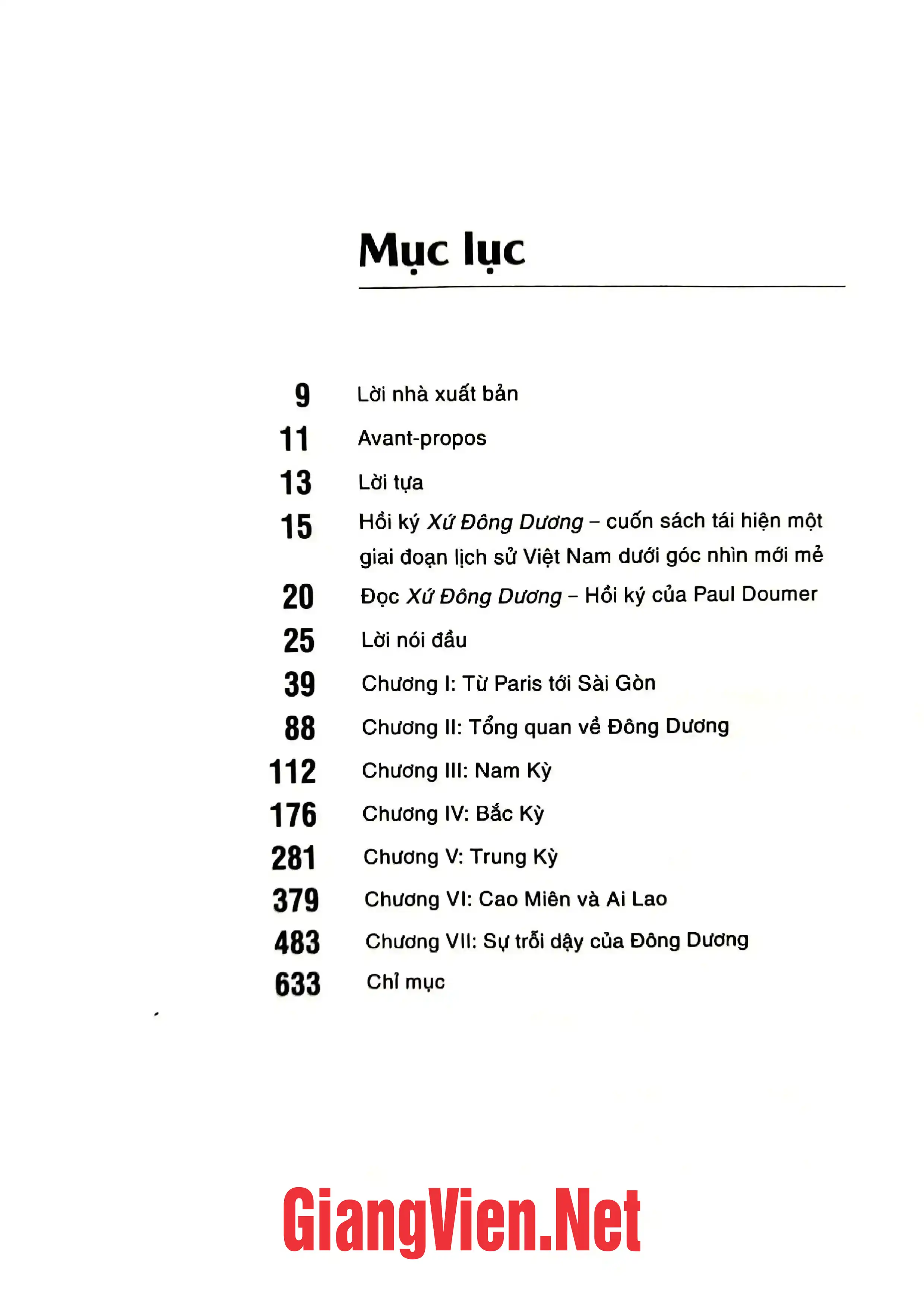 Mục lục chi tiết trang 1 sách Truyện Bồ Tát