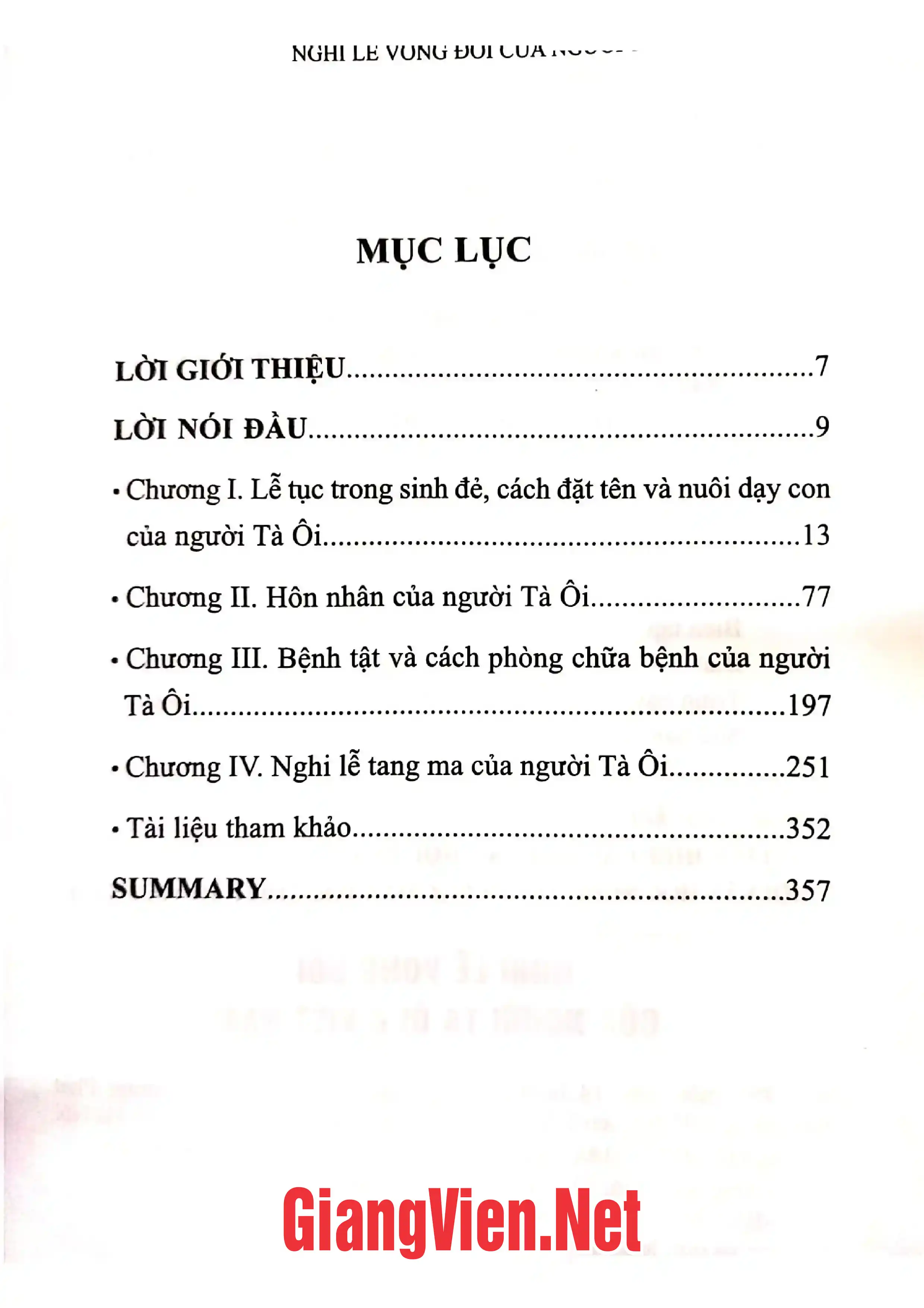 Trang bìa chính thức sách Nghi lễ vòng đời của người Tà Ôi ở Việt Nam