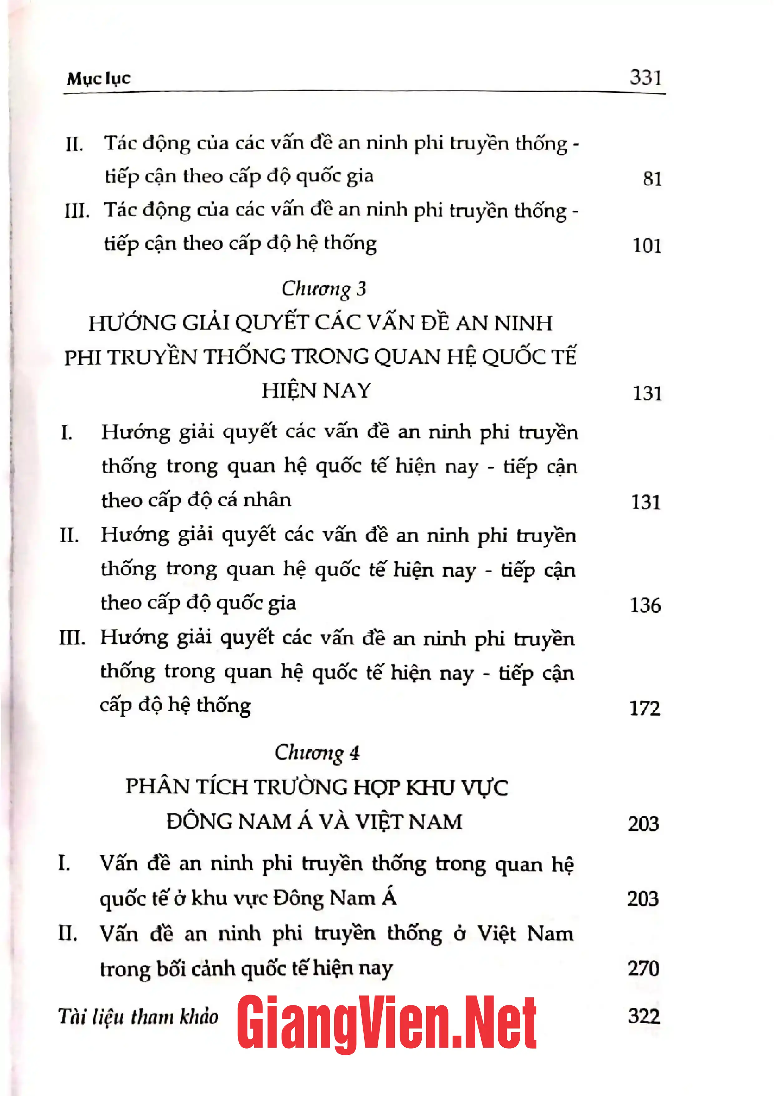 Mục lục chi tiết trang 1 sách Vấn đề an ninh phi truyền thống trong quan hệ quốc tế hiện nay