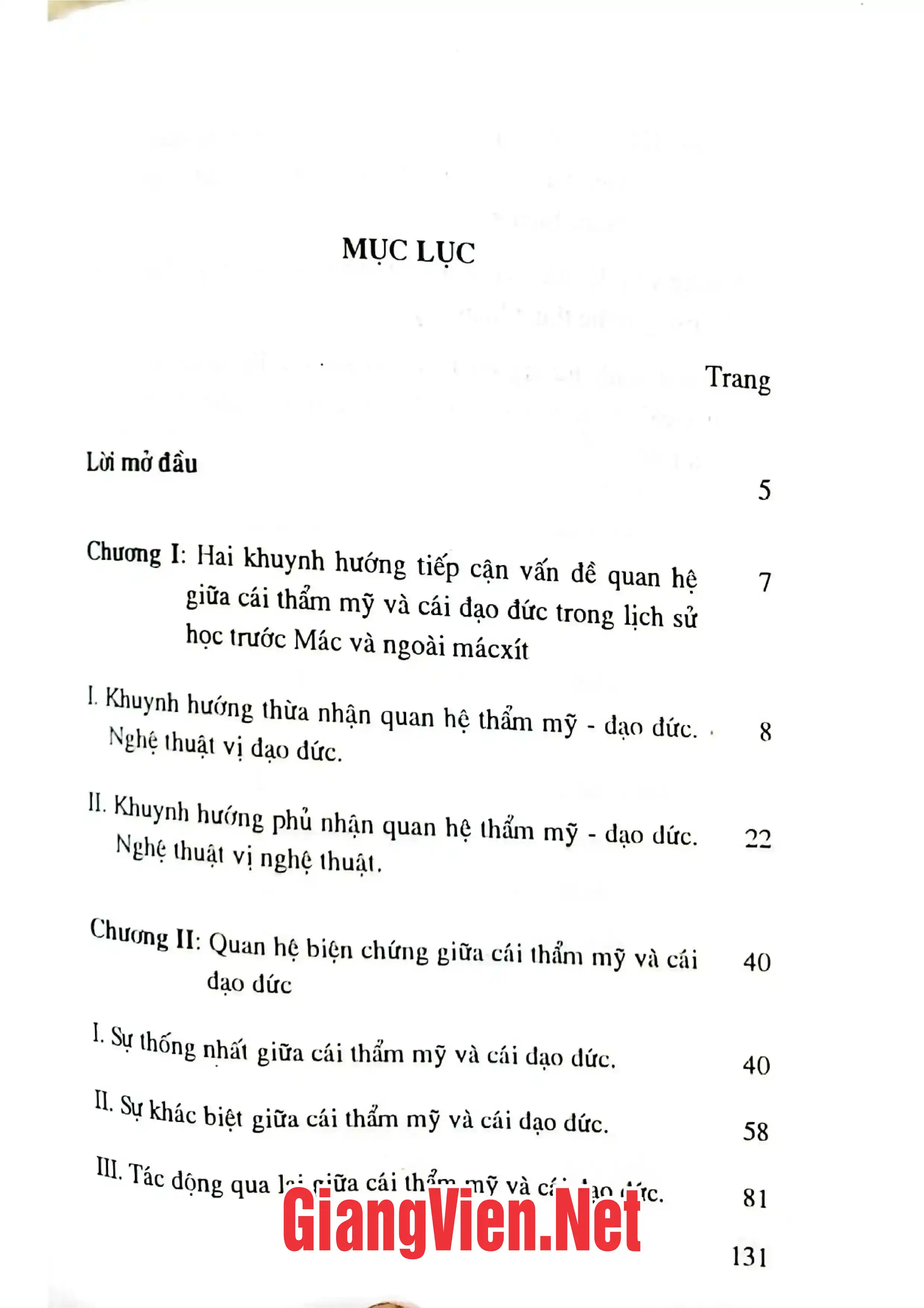 Trang bìa chính thức sách Quan hệ giữa cái thẩm mỹ và cái đạo đức trong cuộc sống và trong nghệ thuật