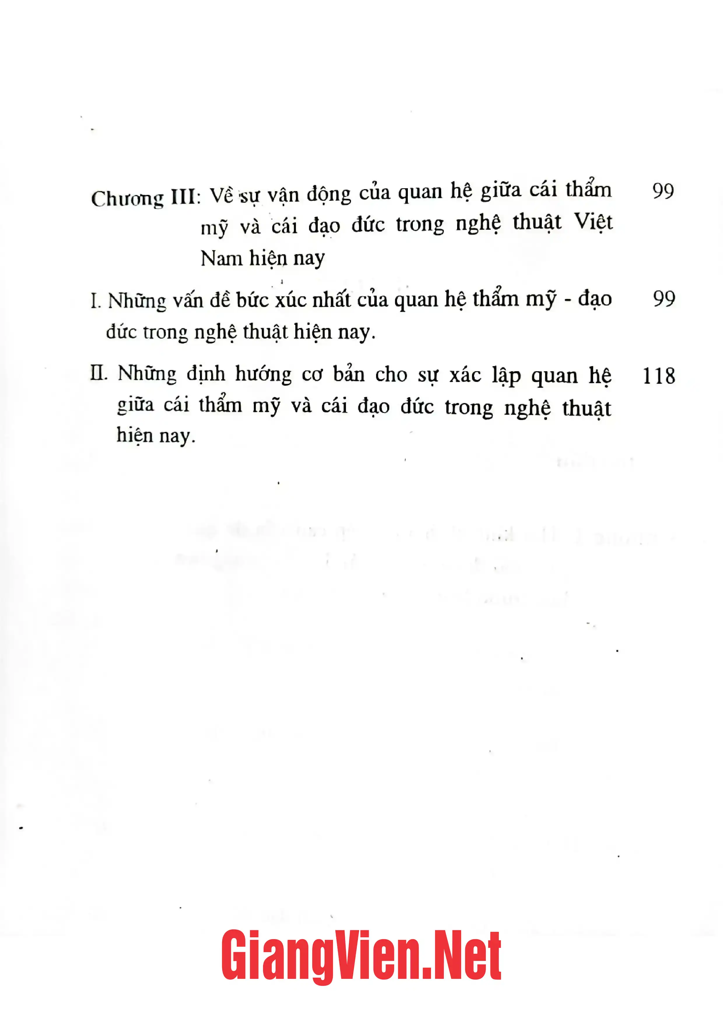 Mục lục chi tiết trang 1 sách Quan hệ giữa cái thẩm mỹ và cái đạo đức trong cuộc sống và trong nghệ thuật