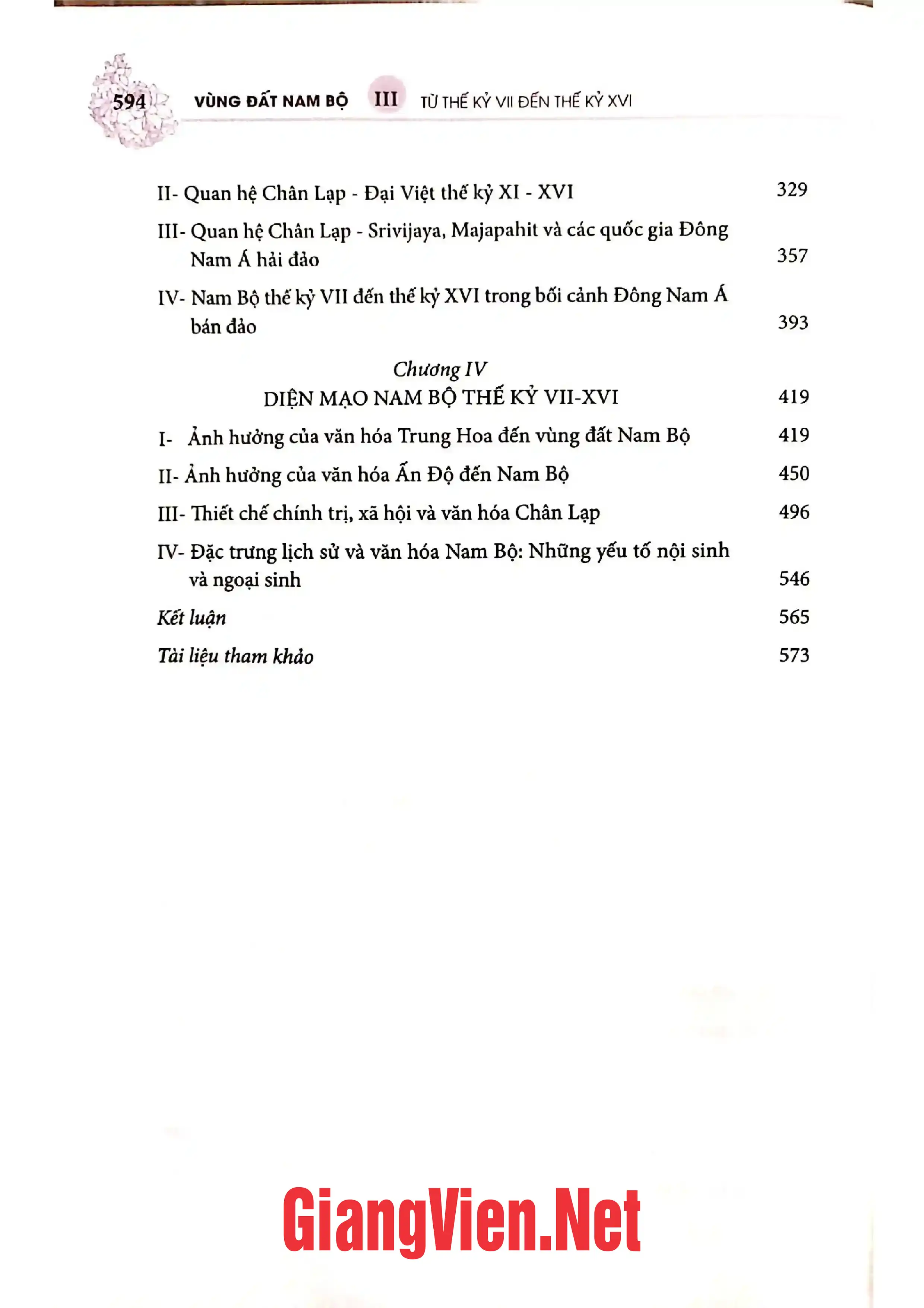 Mục lục chi tiết trang 1 sách Vùng đất Nam Bộ, Tập III: Từ thế kỷ VII đến thế kỷ XVI