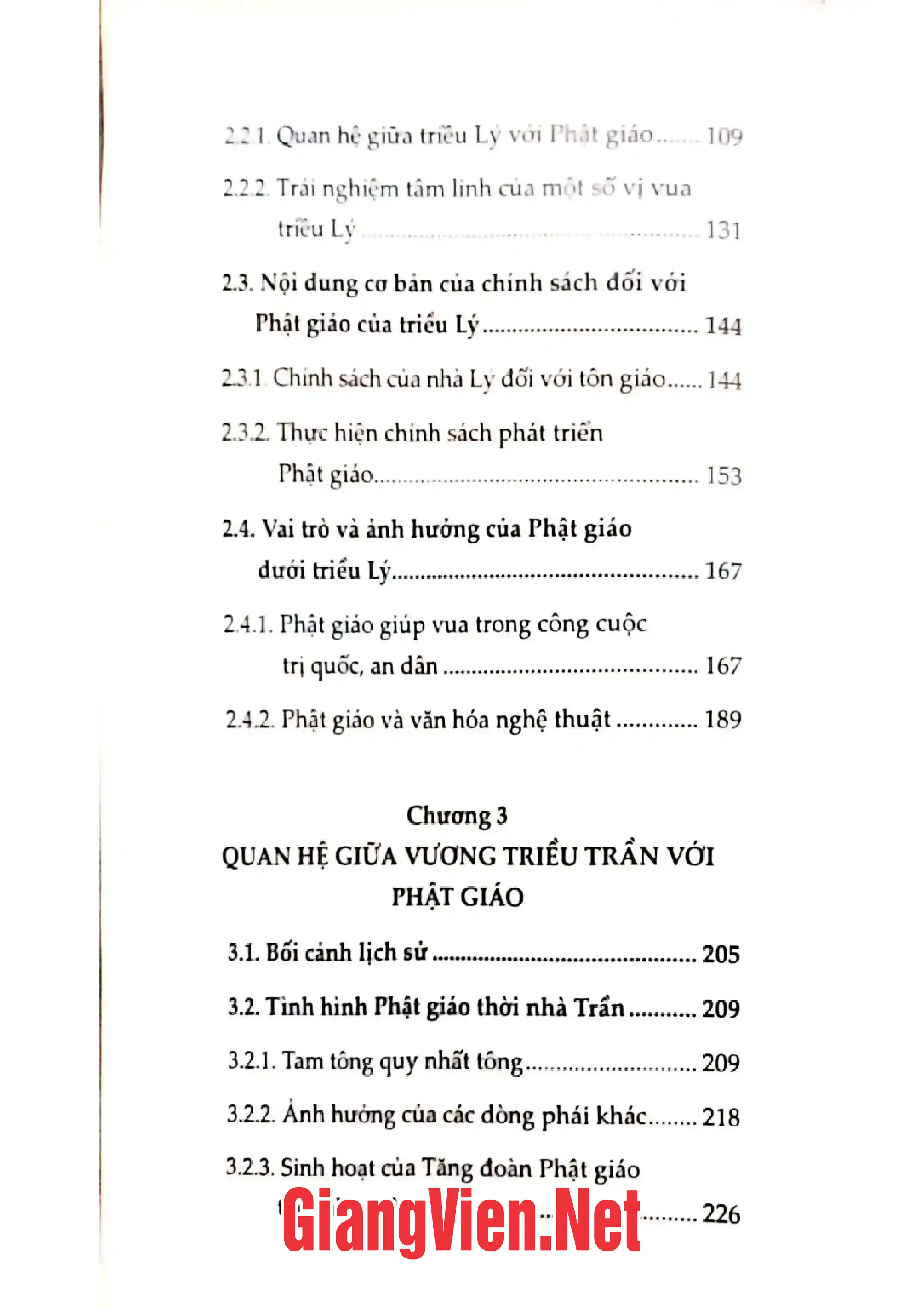 Mục lục chi tiết trang 1 sách Quan hệ nhà nước quân chủ Lý Trần với Phật giáo