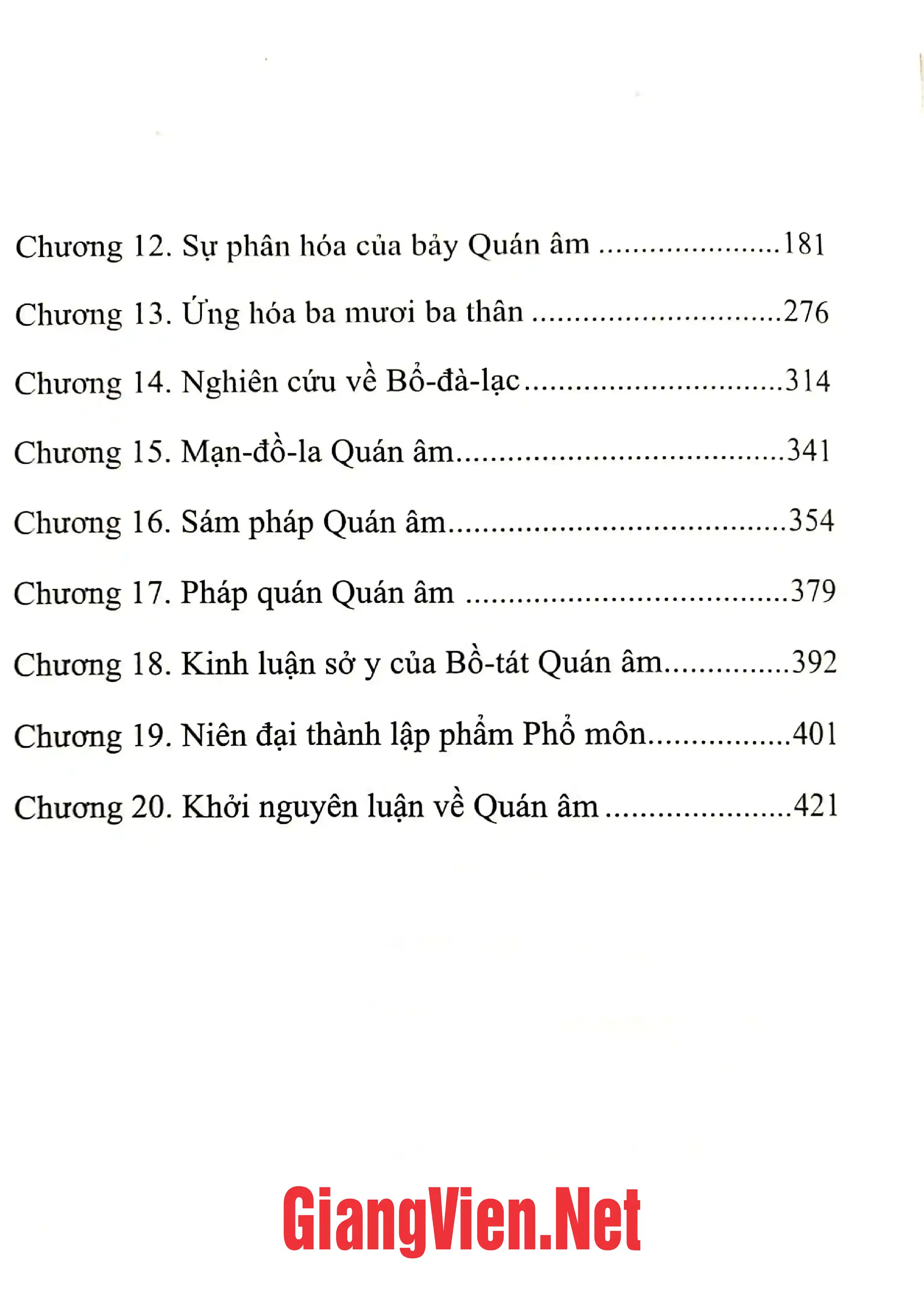 Mục lục chi tiết trang 1 sách Tìm hiểu Bồ tát Quán Thế Âm