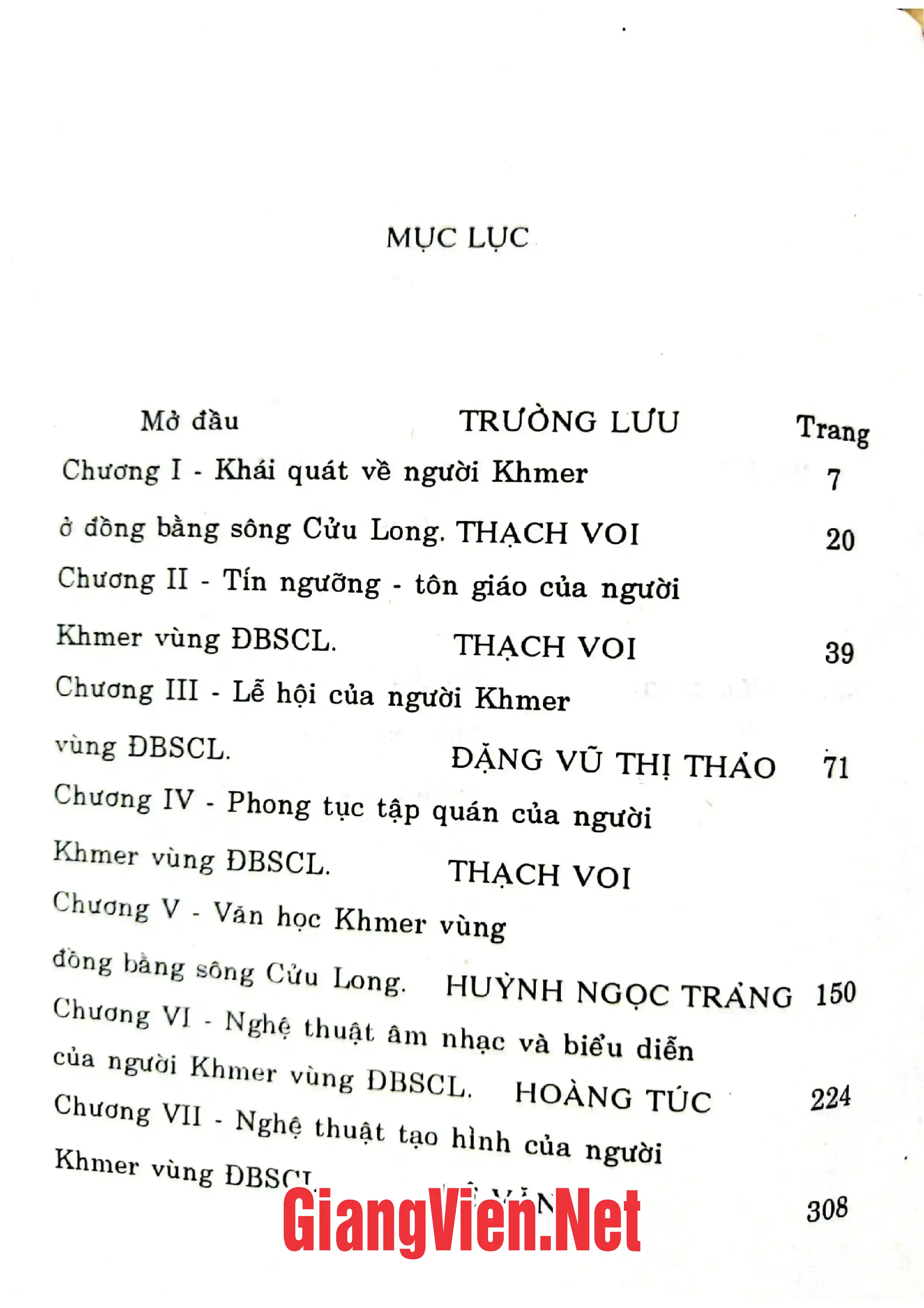 Mục lục chi tiết trang 1 sách Văn hoá người Khmer vùng đồng bằng sông Cửu Long